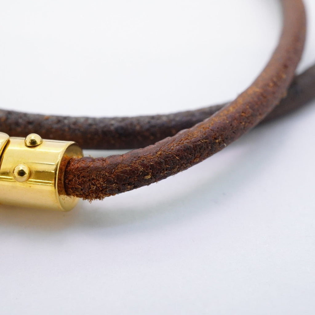 Hermes Hermès Viviride Fantasy Heart Bracelet Choker, GP Plated Leather, Gold and Brown, Women's