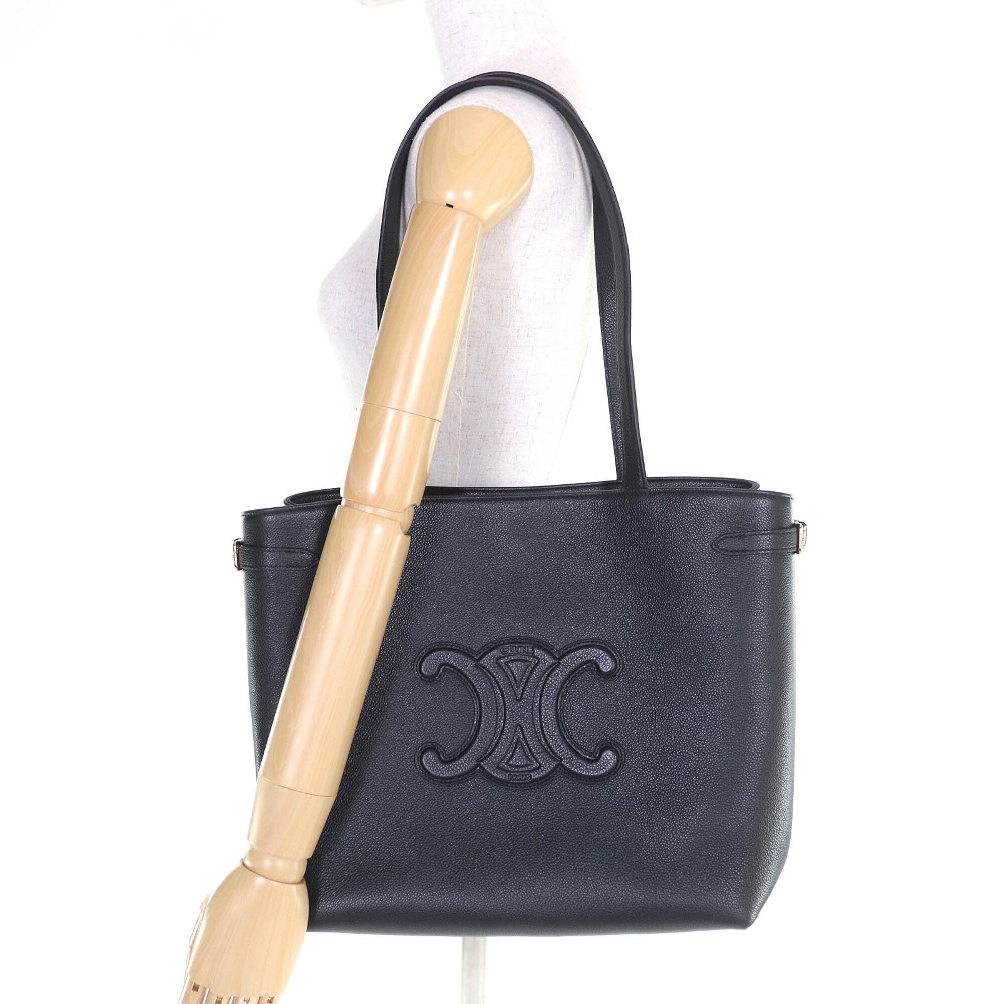CELINE 11685 Cabas Anais Triomphe Medium Leather Tote Bag (Can be carried on the shoulder) Black, Made in Italy, Women's — Like New