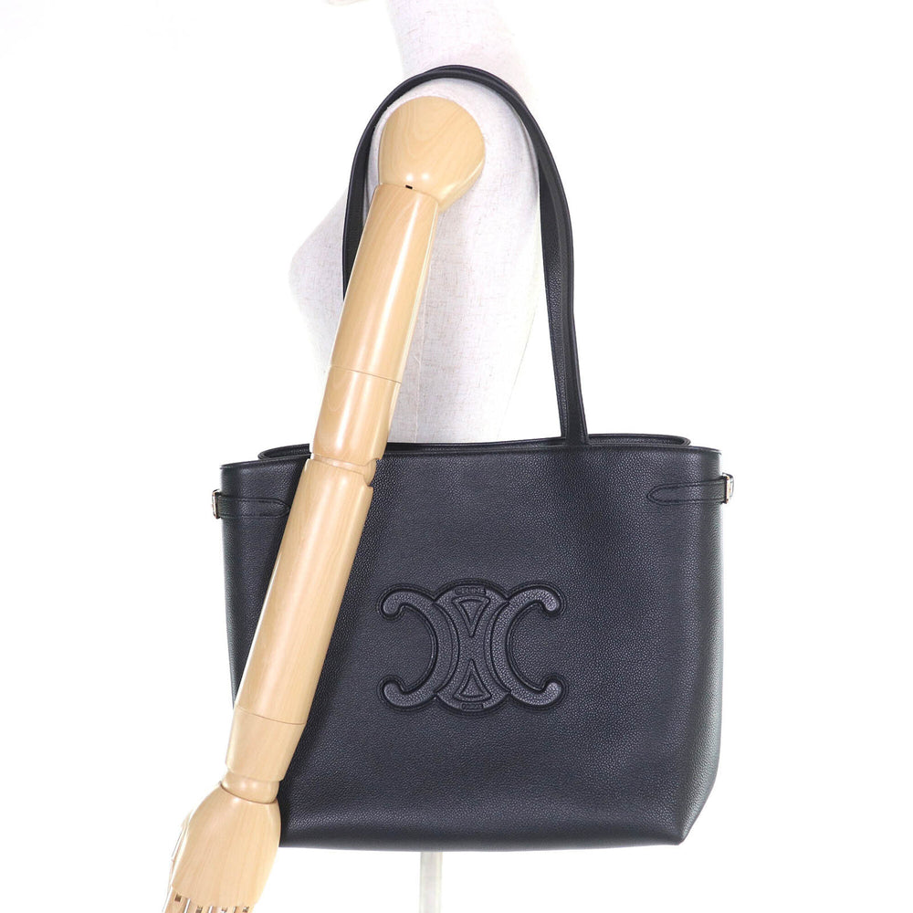 CELINE 11685 Cabas Anais Triomphe Medium Leather Tote Bag (Can be carried on the shoulder) Black, Made in Italy, Women's — Like New
