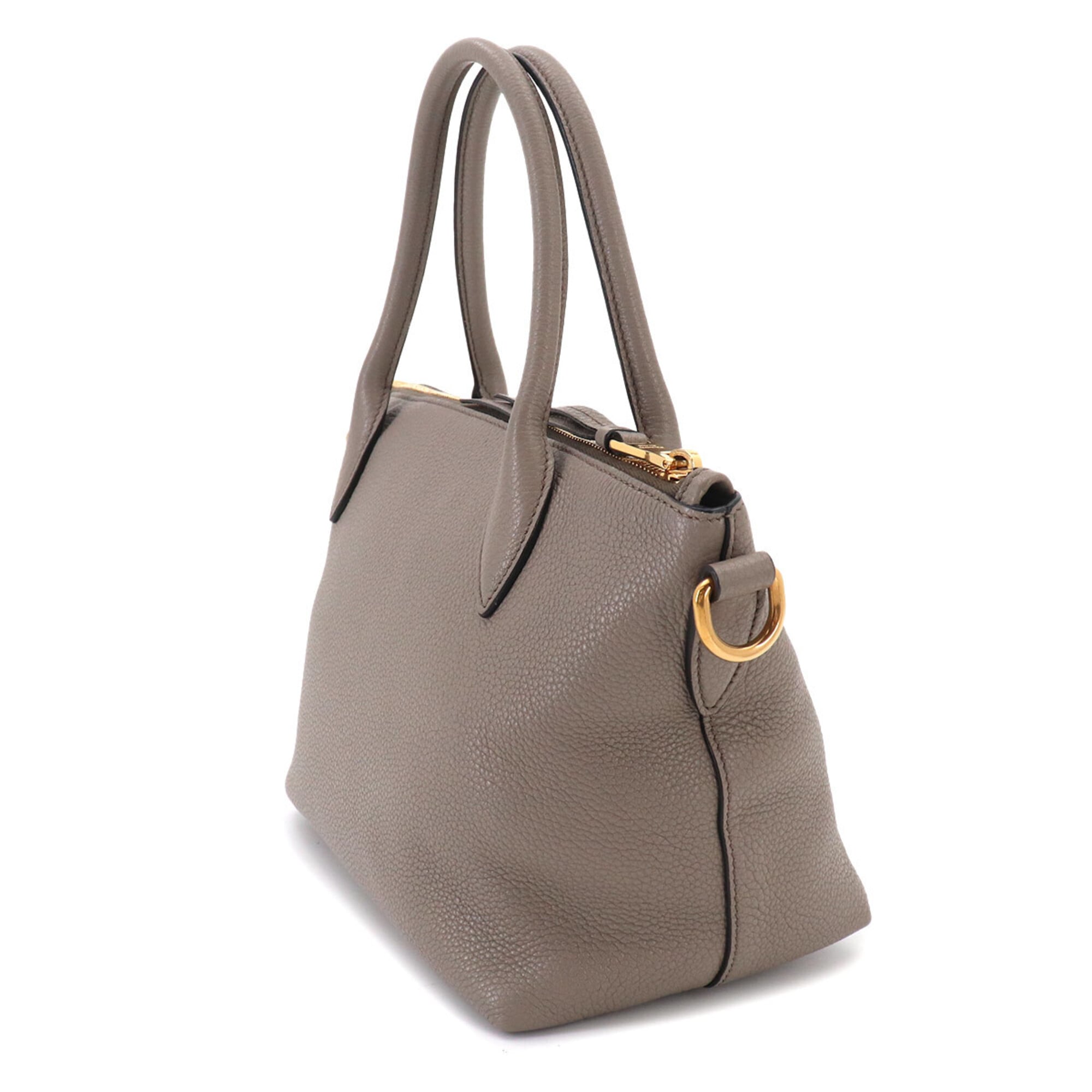 Prada 2-way Hand/Shoulder Handbag, Leather, Gray, 1BA111, Gold Hardware — Like New