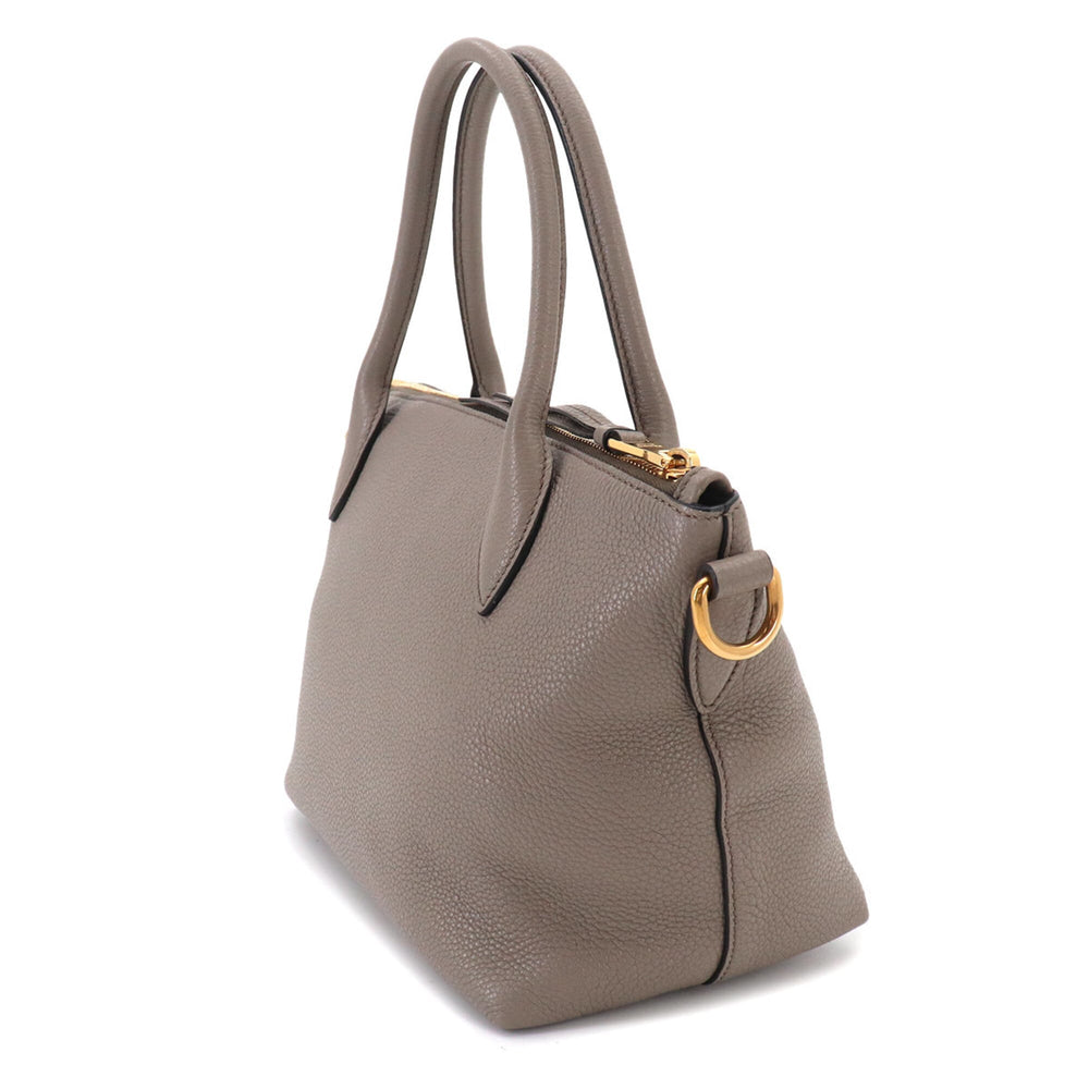 Prada 2-way Hand/Shoulder Handbag, Leather, Gray, 1BA111, Gold Hardware — Like New