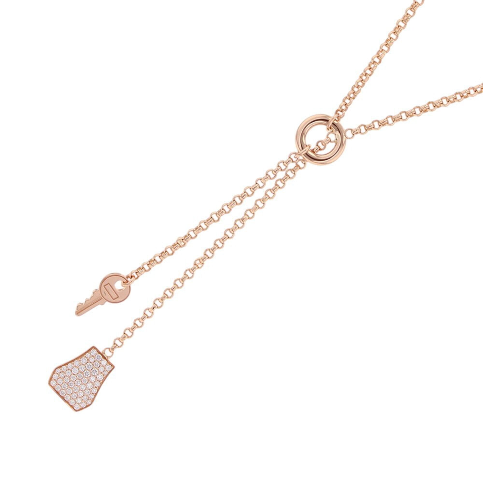 Hermes Kelly Clochette PM Necklace with 104 Diamonds (0.53ct total) in 18K Pink Gold. HERMES pendant, diamond — Like New