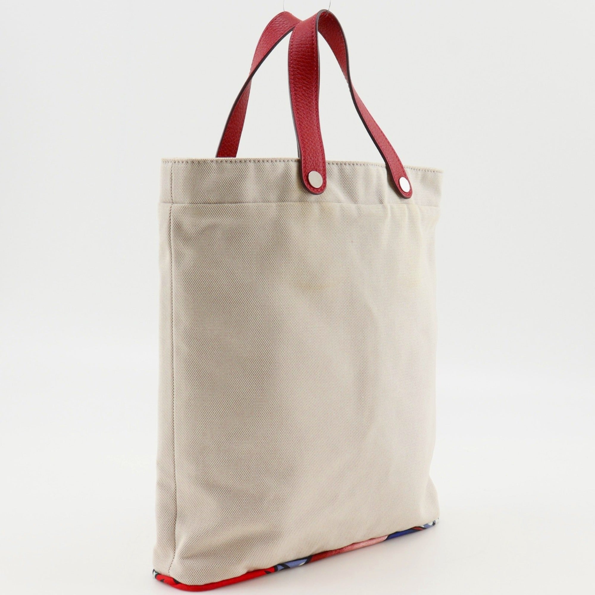 Hermes Petit Ash handbag/tote bag, Toile H x silk, beige, A5 size, drawstring closure, women's — Like New