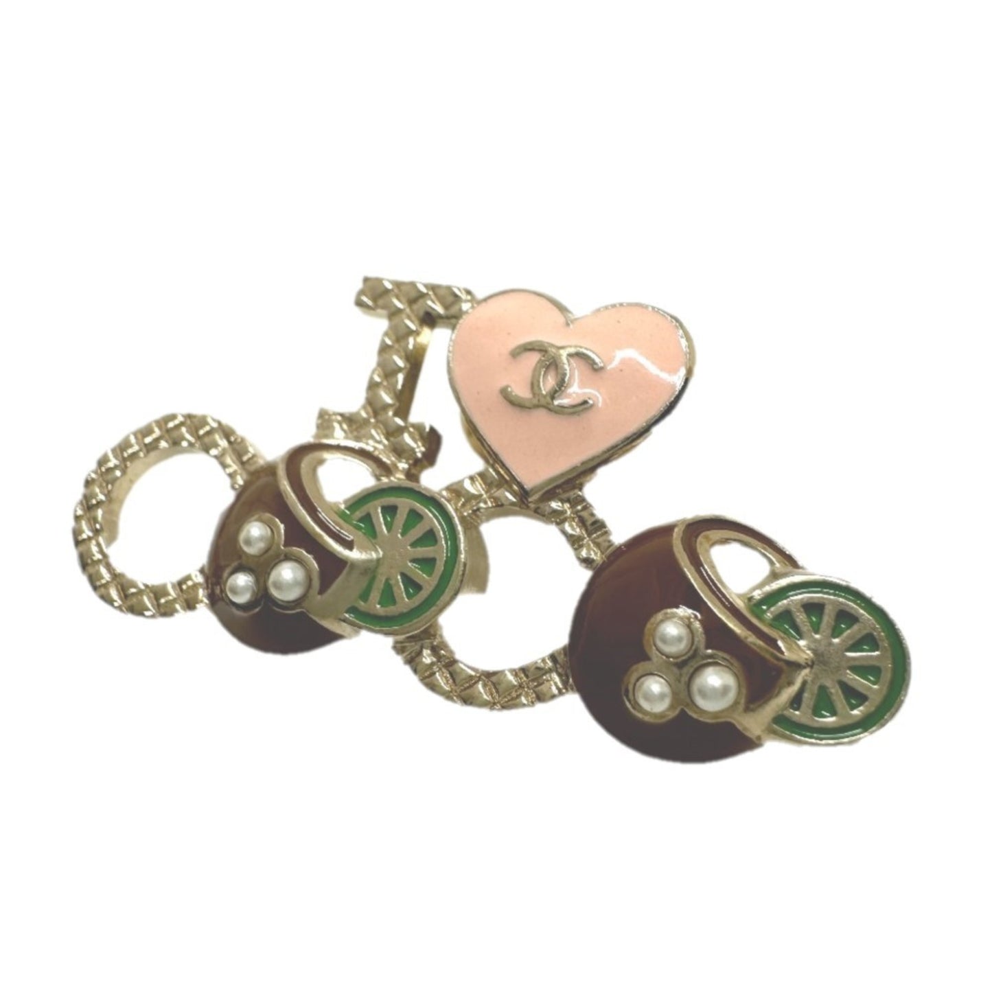 CHANEL I COCO Logo "I Love Coco" Heart Accessory B17C Brooch in Metal with Faux Pearl, Gold, for Women
