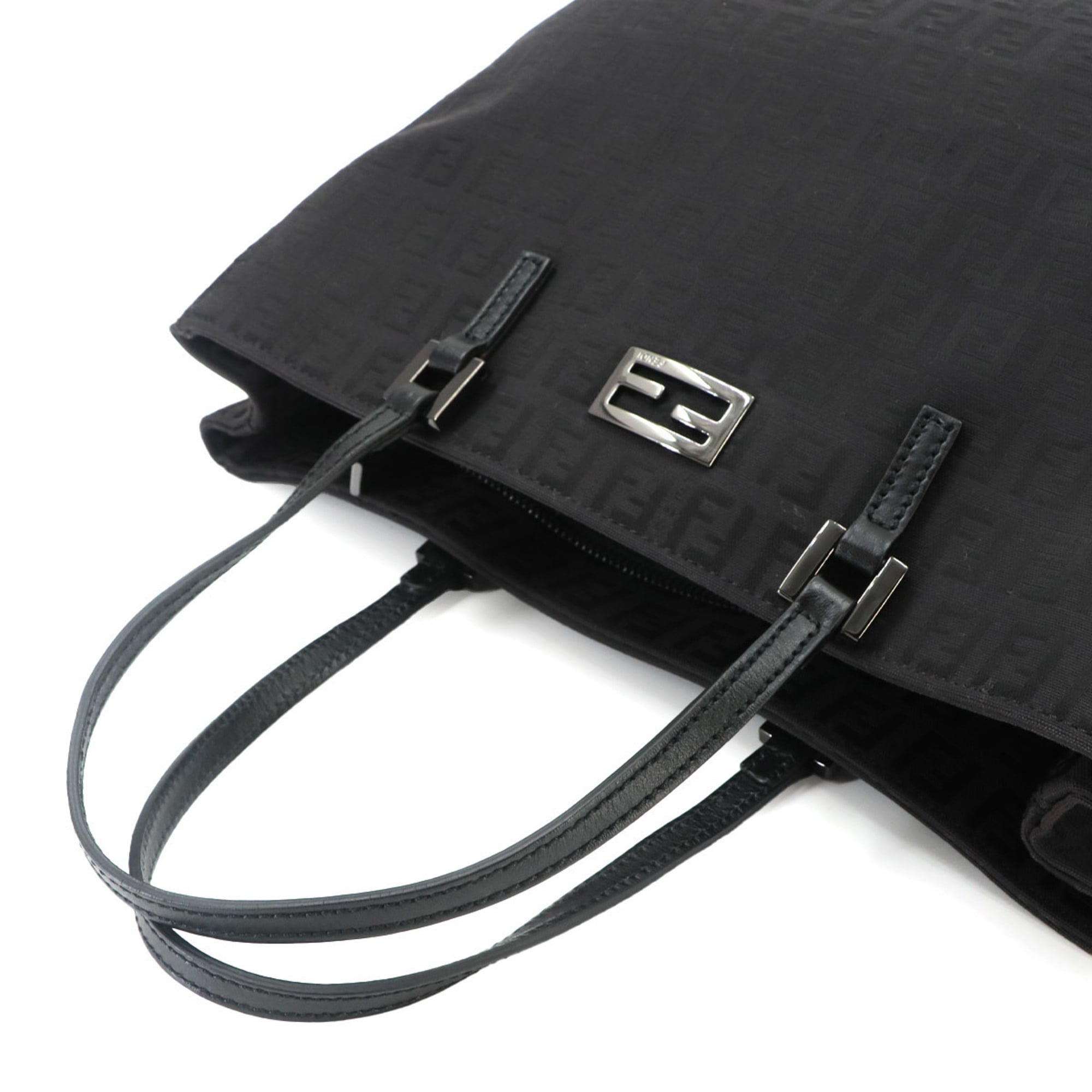 Fendi Zucchino Tote Handbag, Canvas and Leather, Black, 8BH133, Gunmetal Hardware — Like New