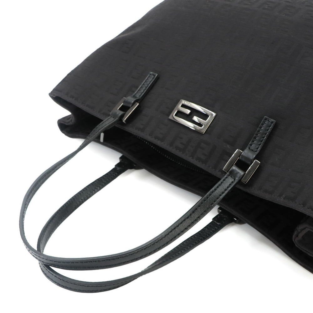 Fendi Zucchino Tote Handbag, Canvas and Leather, Black, 8BH133, Gunmetal Hardware — Like New