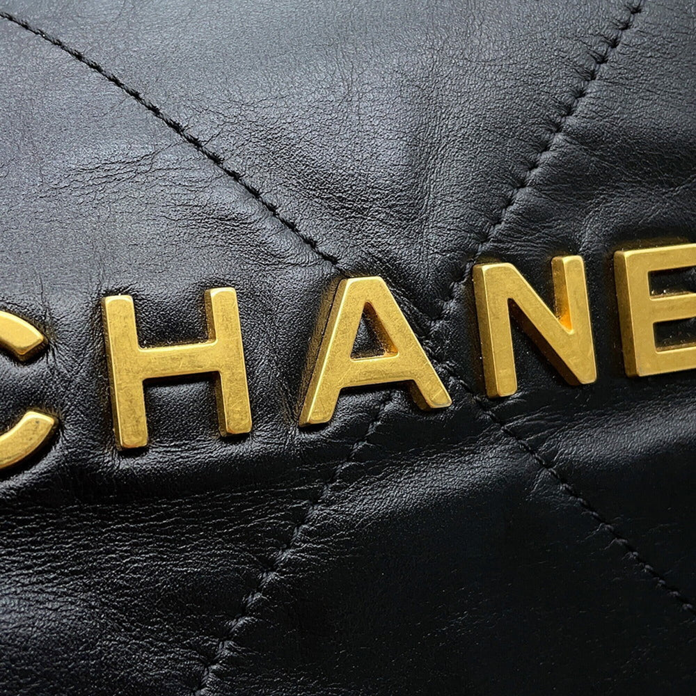 Chanel Backpack, 22 Large, Shiny Calf Leather AS3313, CHANEL Handbag, Black, Women's — Like New