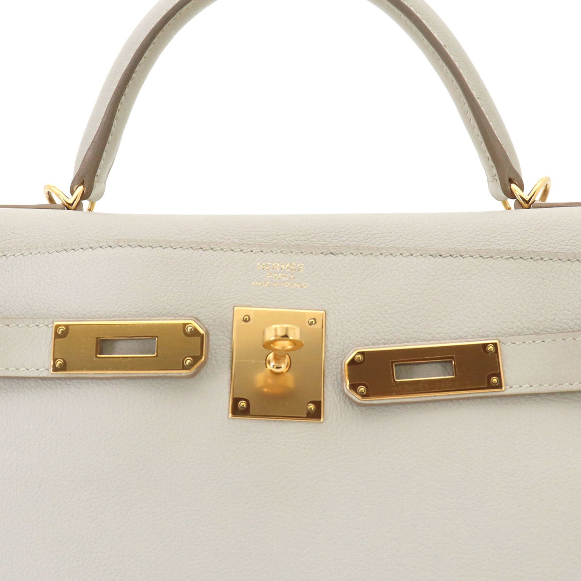 Hermes Kelly 32 Evercolor Beton 2-way Hand/Shoulder Handbag, Inside Stitching, A Stamp, Gold Hardware — Like New