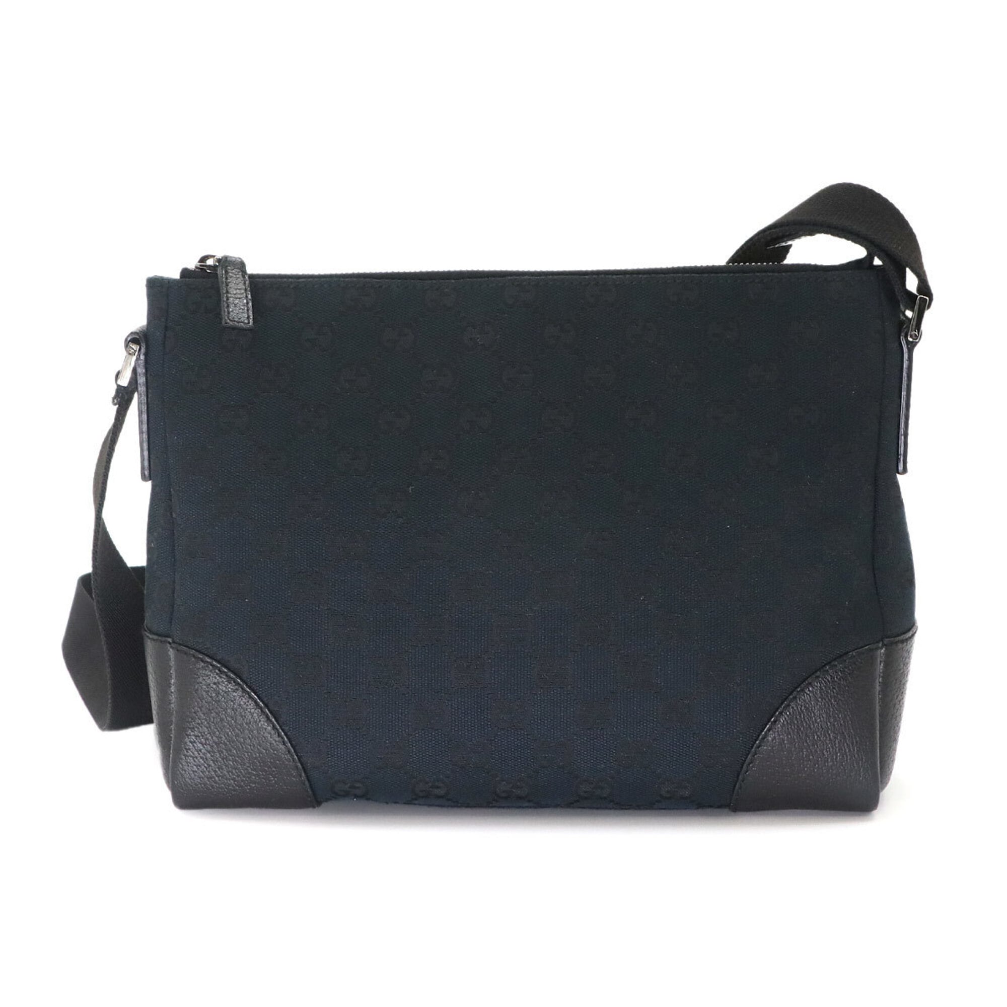 Gucci GG Canvas Shoulder Handbag, Leather, Black, 114273, Silver Hardware — Like New