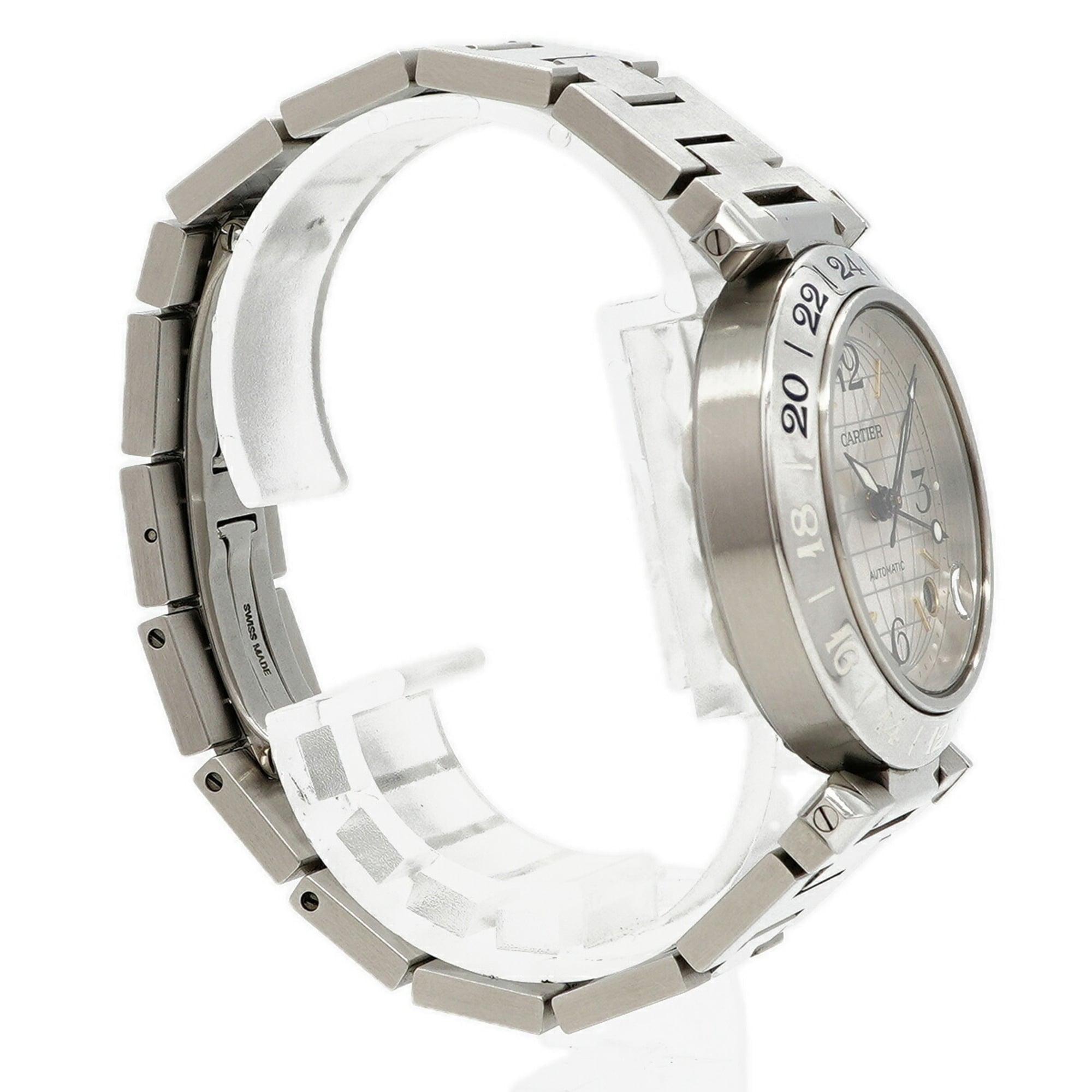 Cartier Pasha C Meridian GMT W31029M7 Silver Dial Watch (Boys' Size) — Good
