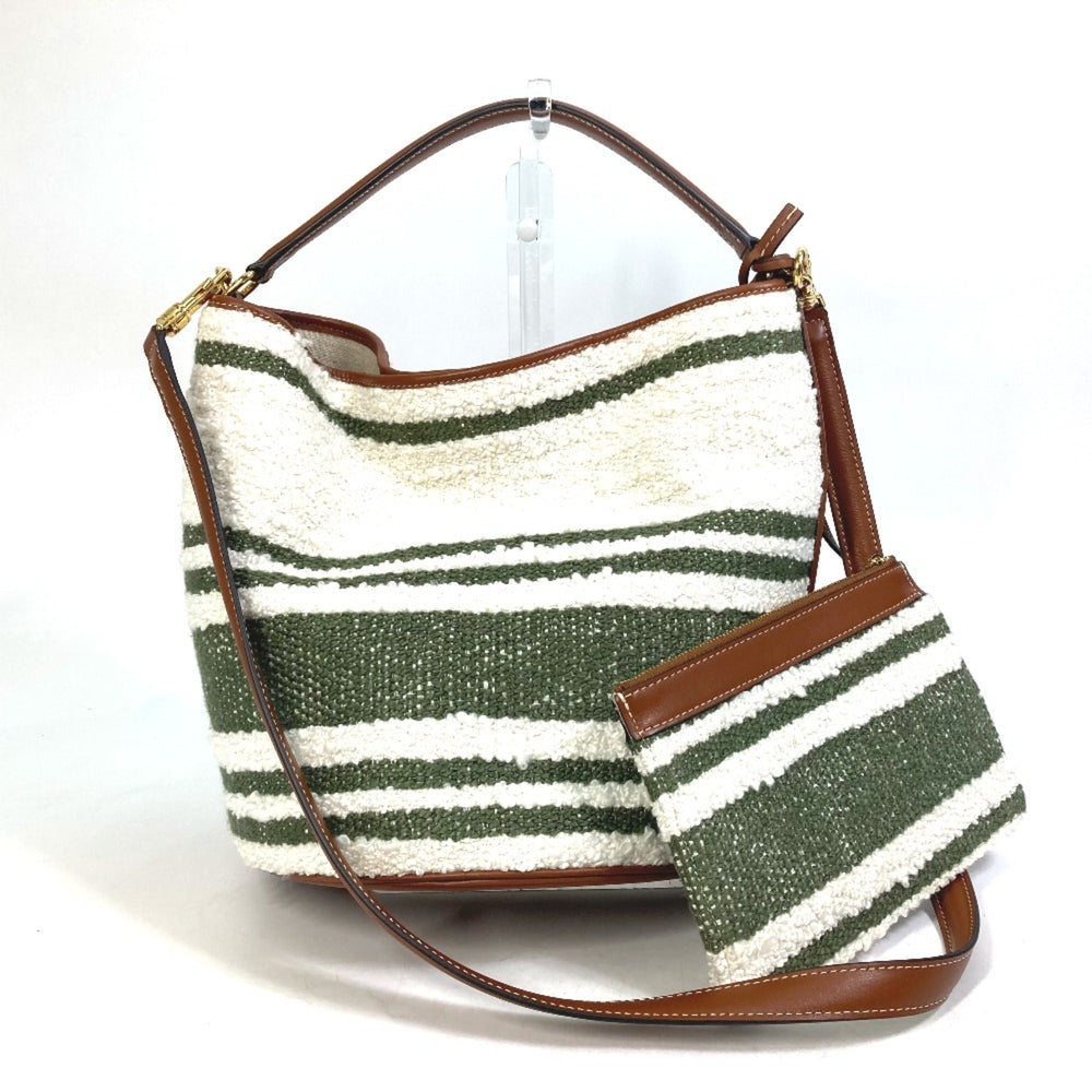 CELINE 195572ED3-15KZ border Bag 2WAY Bucket Bag Shoulder Bag Hand Bag khaki & tan — Like New
