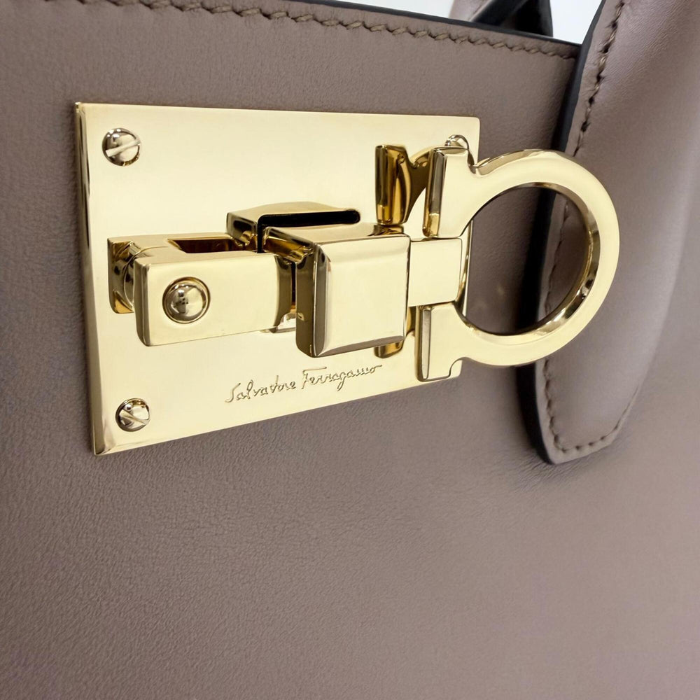 Salvatore Ferragamo Studio Gancini Soft Leather 2-Way Shoulder Bag/Handbag, Brown, Made in Italy, Women's, with Dust Bag — New - Store Return