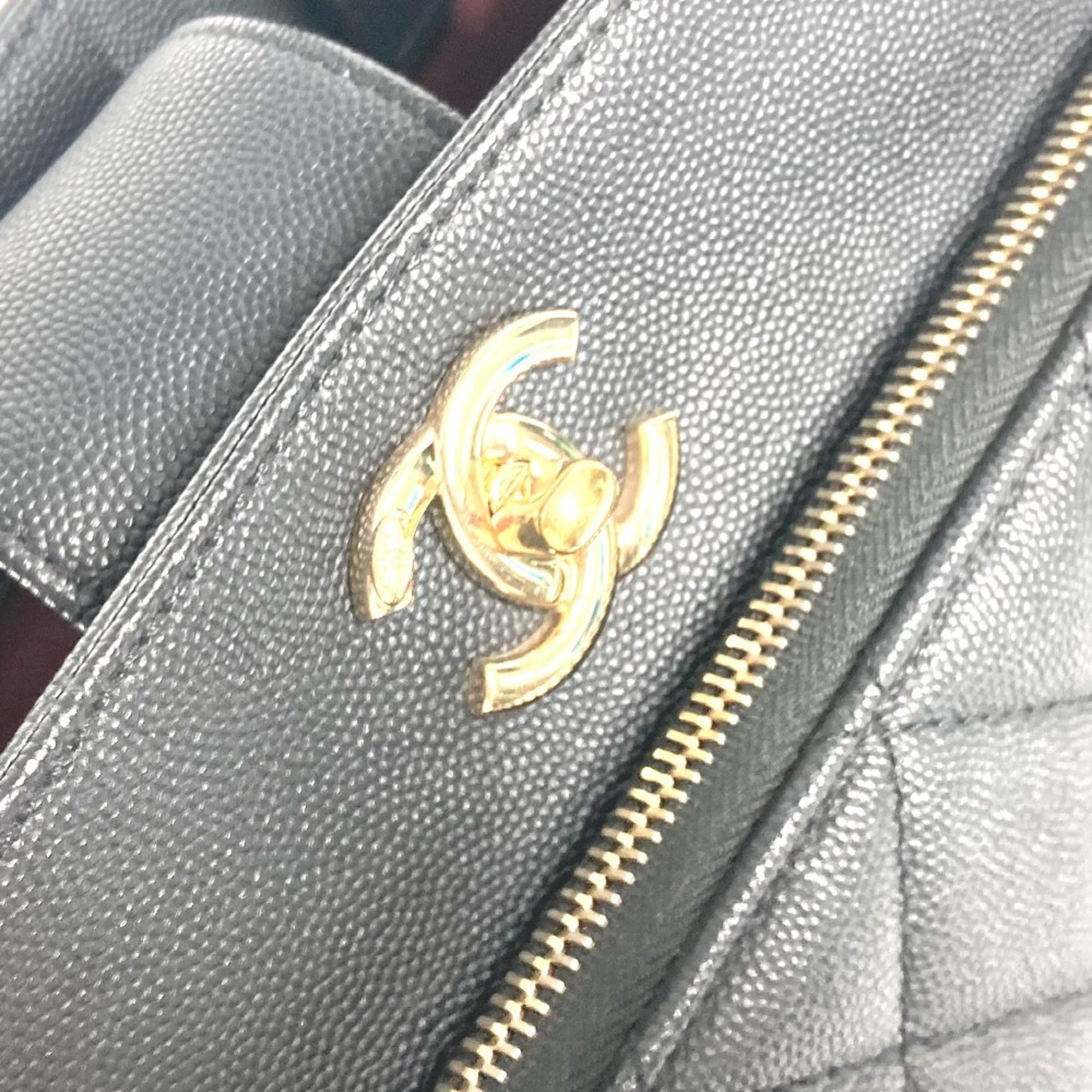 CHANEL A93795 CC Coco Mark Affinity Matelasse Quilted Bag Tote Chain Shoulder Caviar Skin Women's Black G-240825-4 — Like New