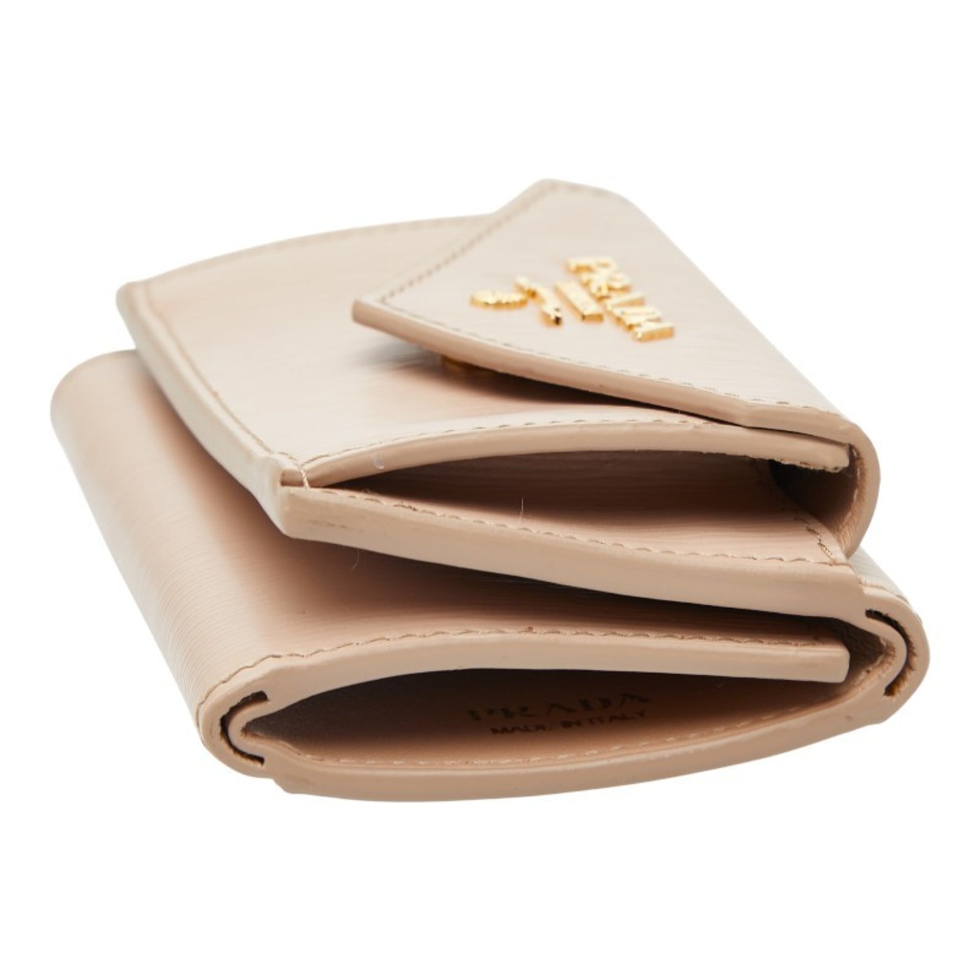 Prada Tri-fold Compact Wallet 1MH021 Beige Vitello Dino Leather Women's PRADA