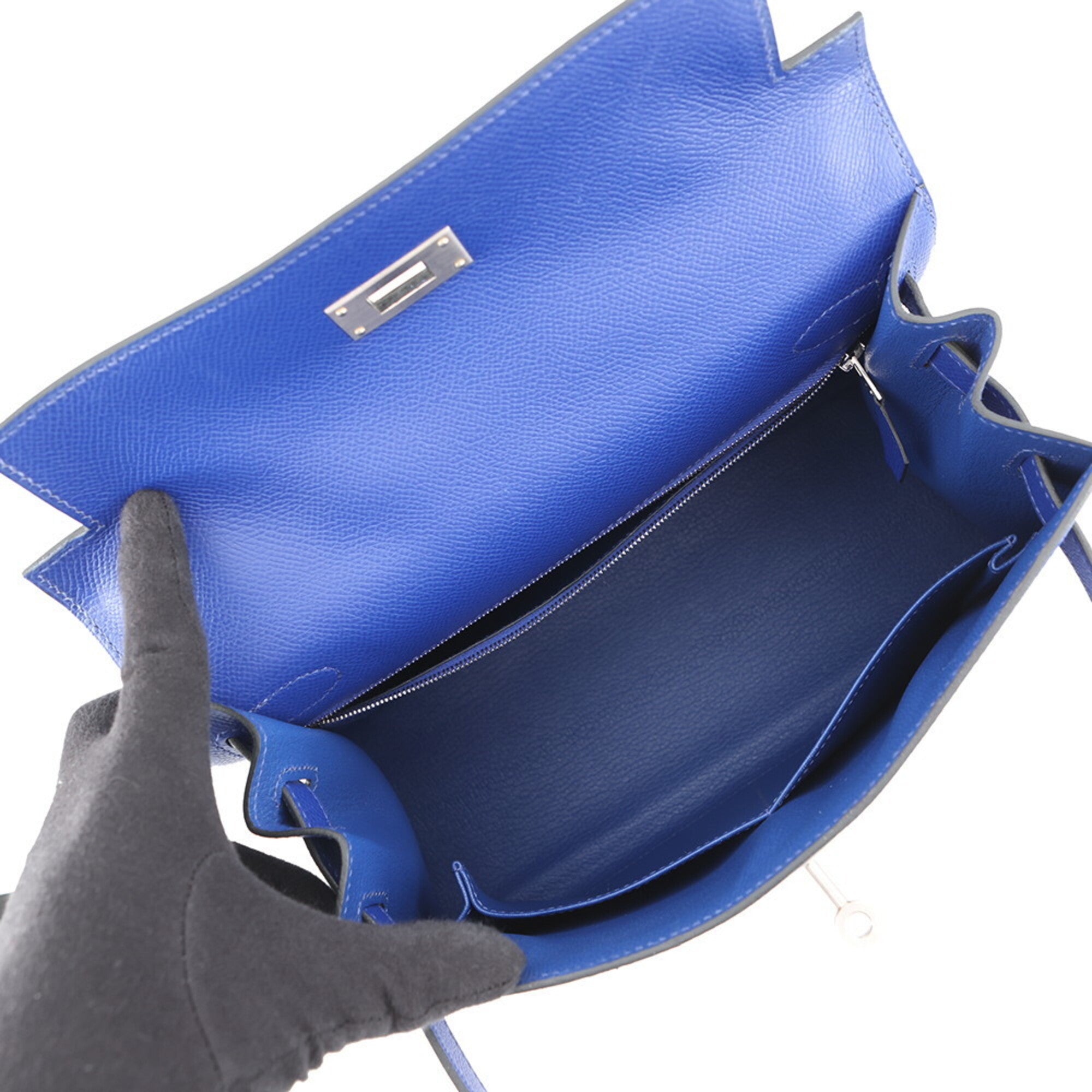 Hermes Kelly 28 Handbag, Sellier Stitching, Blue Electric Matte Epsom Leather, B Stamp, 2-way Shoulder Bag. Kelly, Women's Handbag — Like New