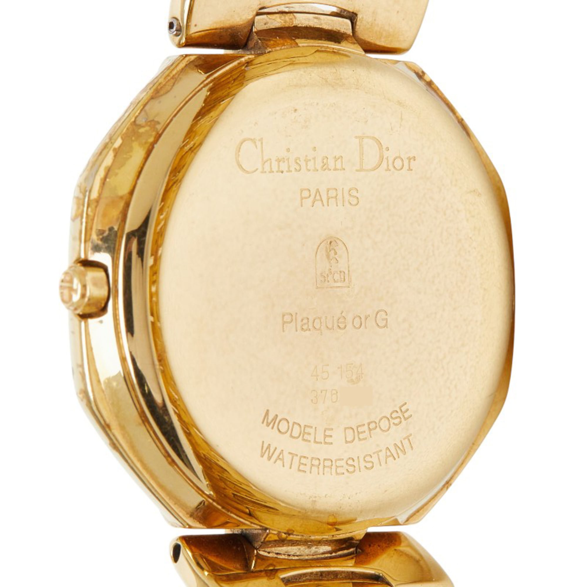 Dior Depose Octagon Watch 45 154 Quartz Gold Dial Stainless Steel Rhinestone Women's — Good