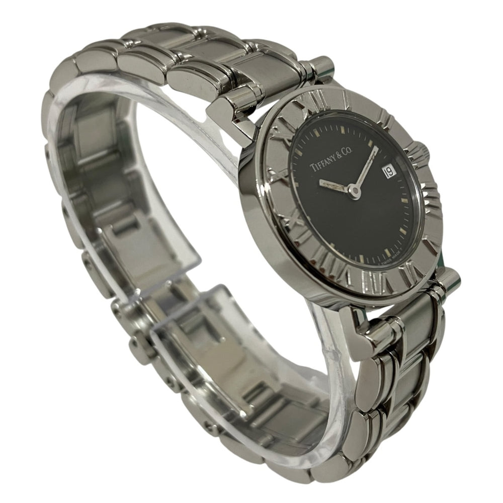 Tiffany & Co. Atlas watch, total weight 53.5g, stainless steel, quartz movement, black dial — Good