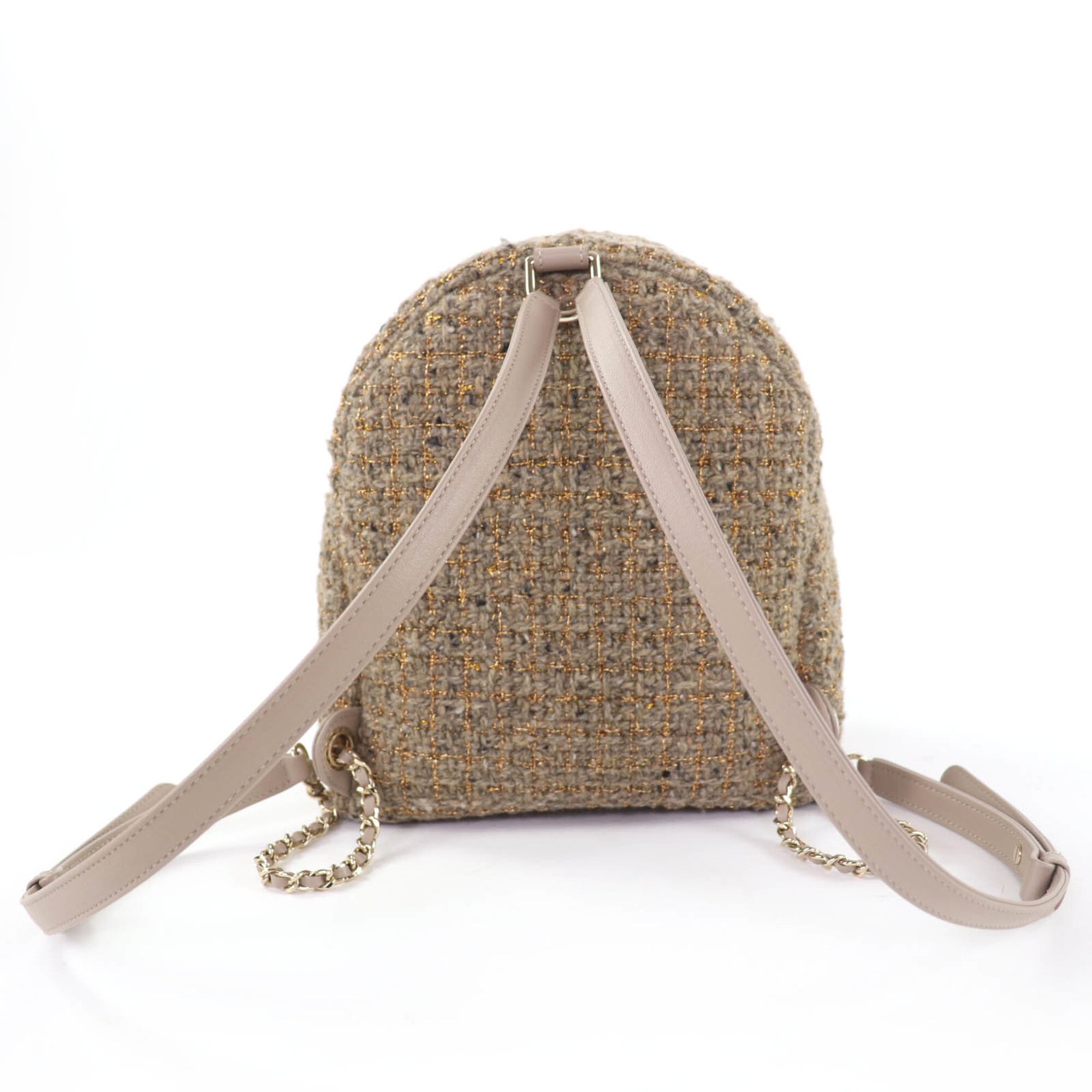 CHANEL Coco Mark Turnlock Matelassé Tweed Chain Shoulder Bag with Leather Accents, Brown, Made in Italy, Women's — Like New