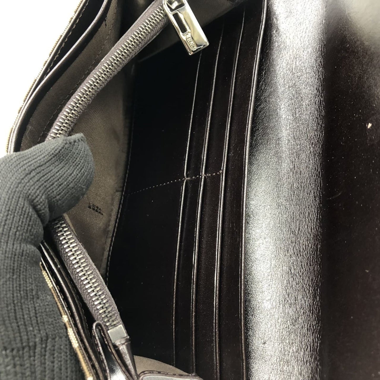 FENDI Zucchino Long Wallet Canvas Beige Brown Women's Men's