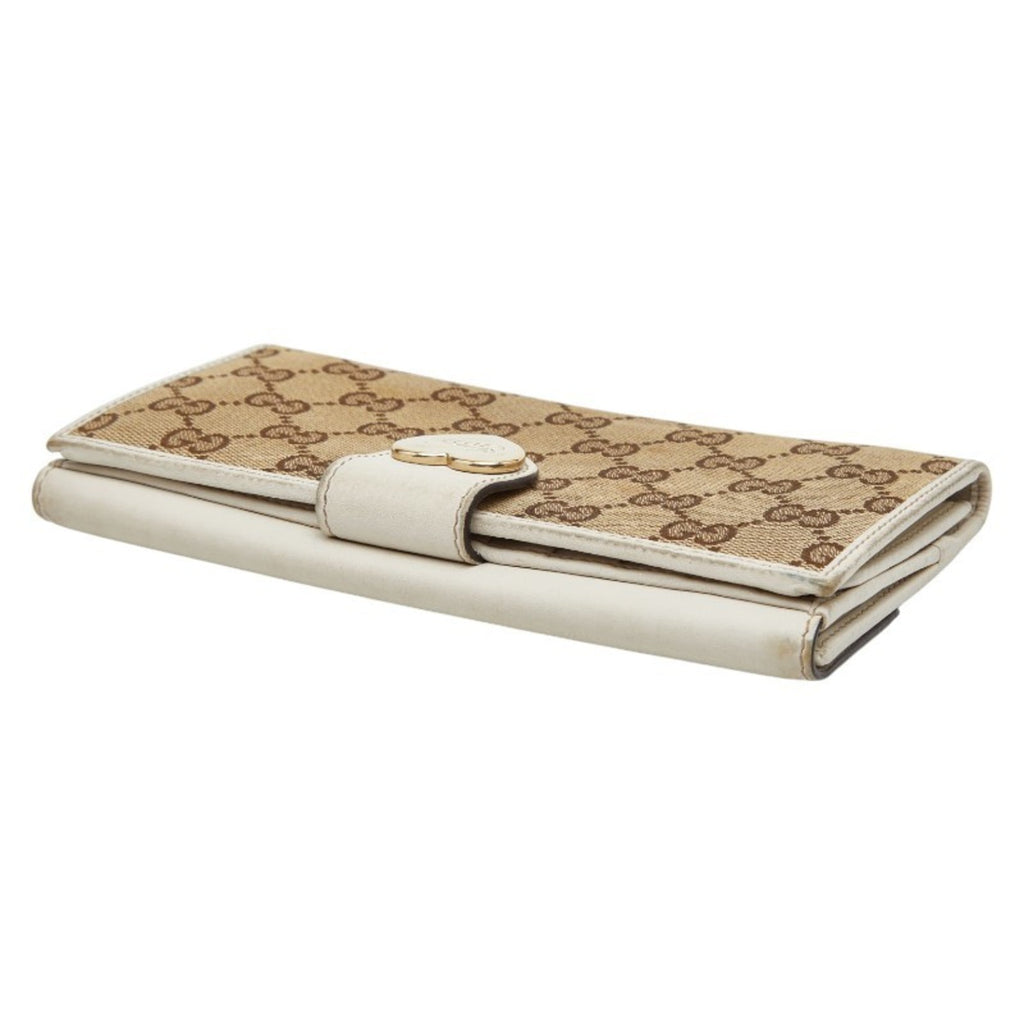 Gucci GG Canvas Heart Long Wallet 203550 Beige White Leather Women's GUCCI