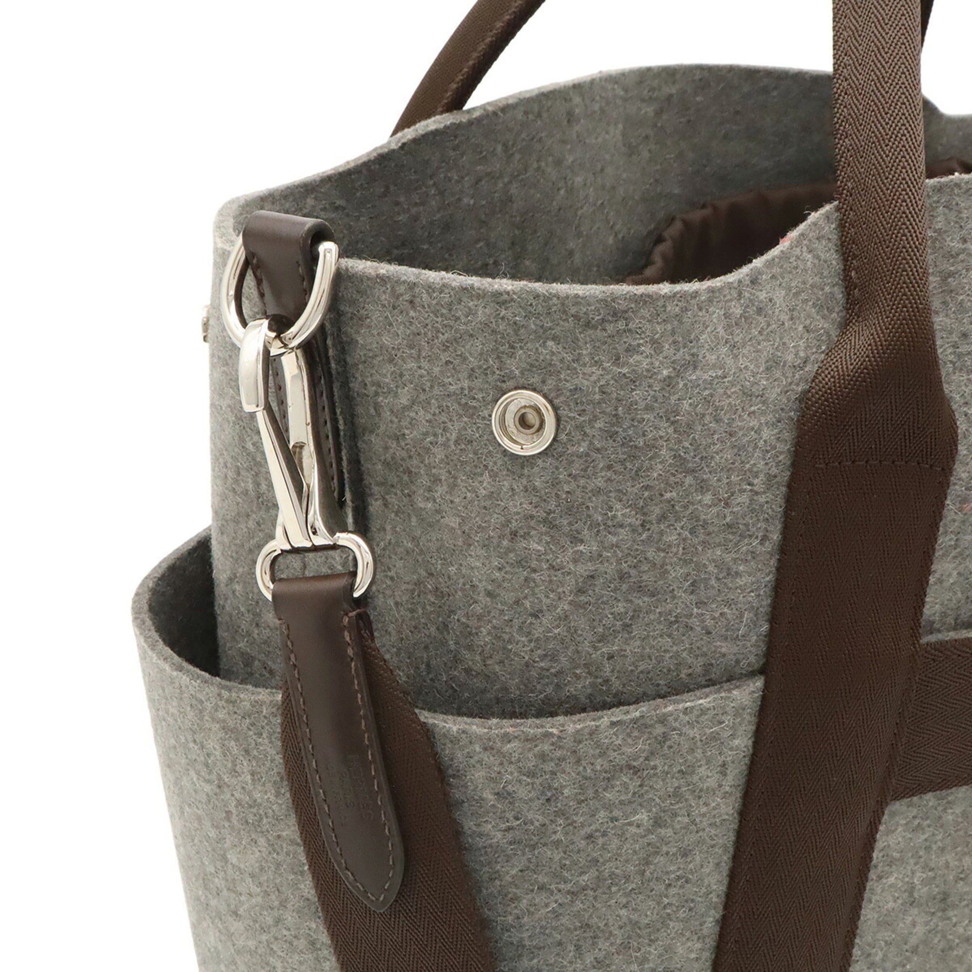 HERMES Sac de Pansage Groom Tote Bag Shoulder Felt Gray Dark Brown with Handbag-in-Bag Y Stamp — Like New