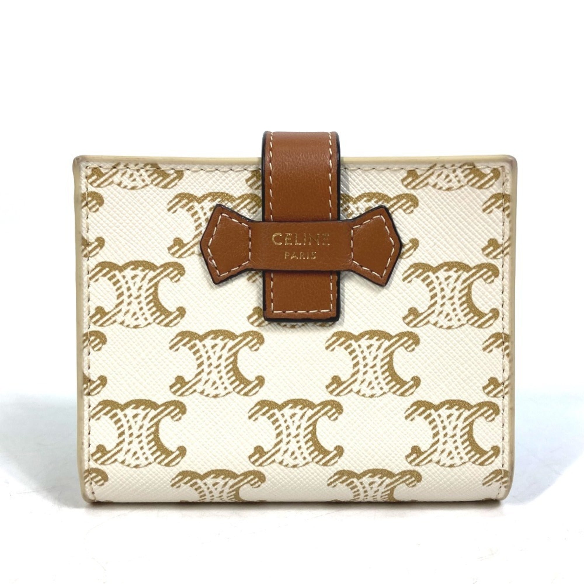 CELINE Macadam Triomphe Wallet, Bifold PVC/Leather, Women's, White/Brown