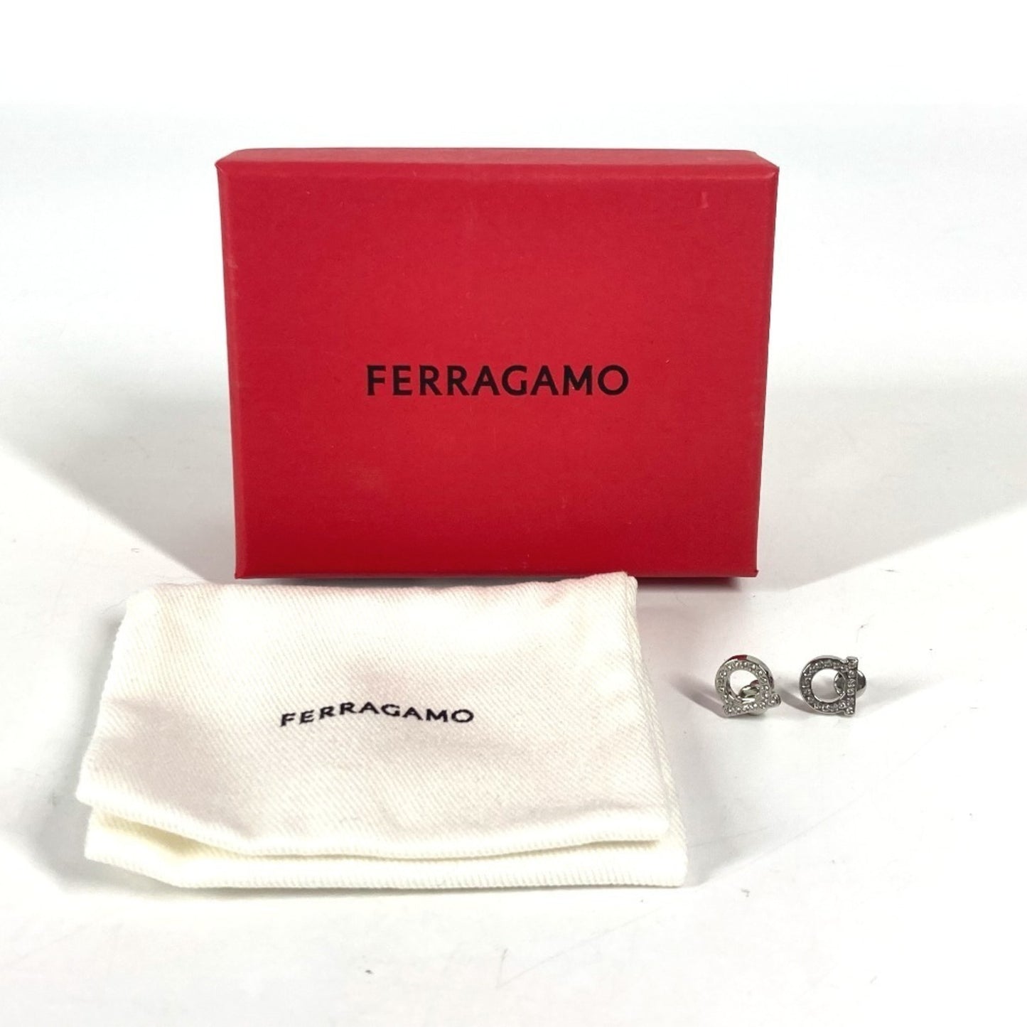 Salvatore Ferragamo 76 0123 Gancini Rhinestone Accessories Earrings Metal Men's Women's Silver