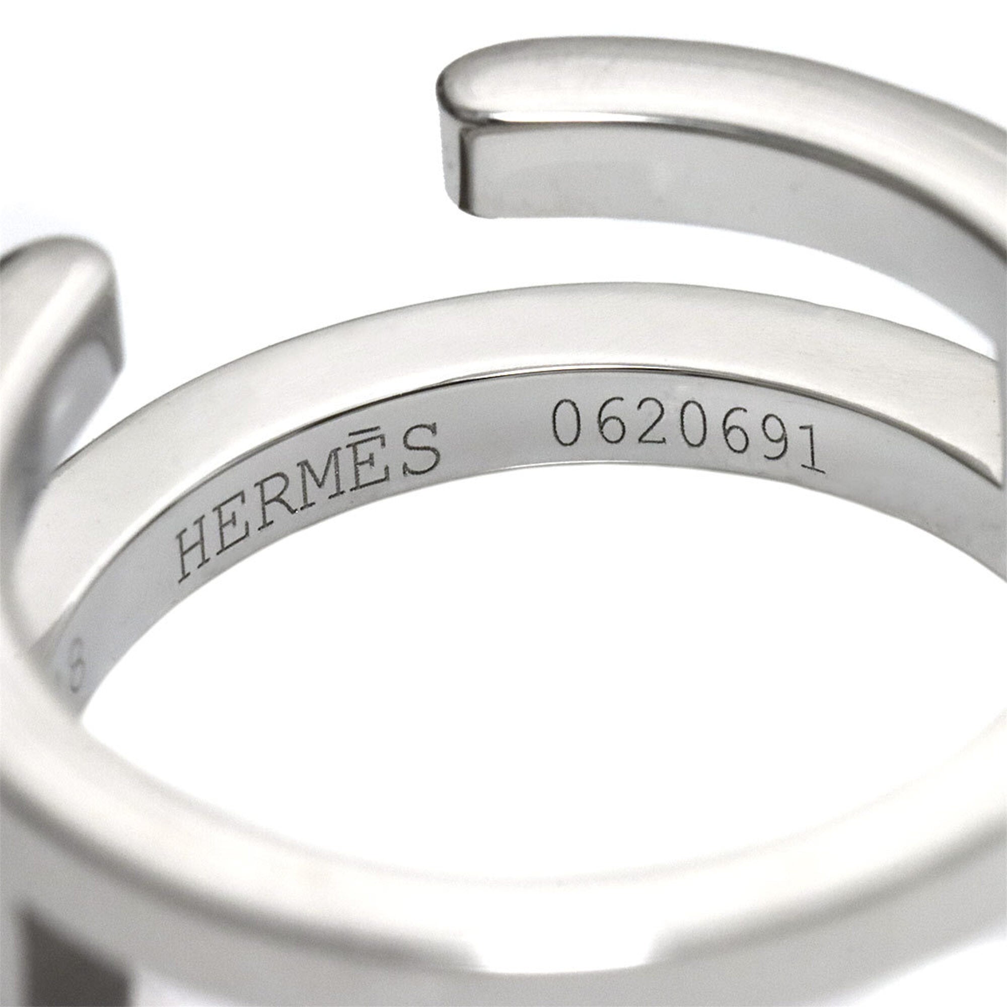Hermes Ariane Chaine d'Ancre #48 Ring with Diamonds, 18K White Gold (750) — Like New