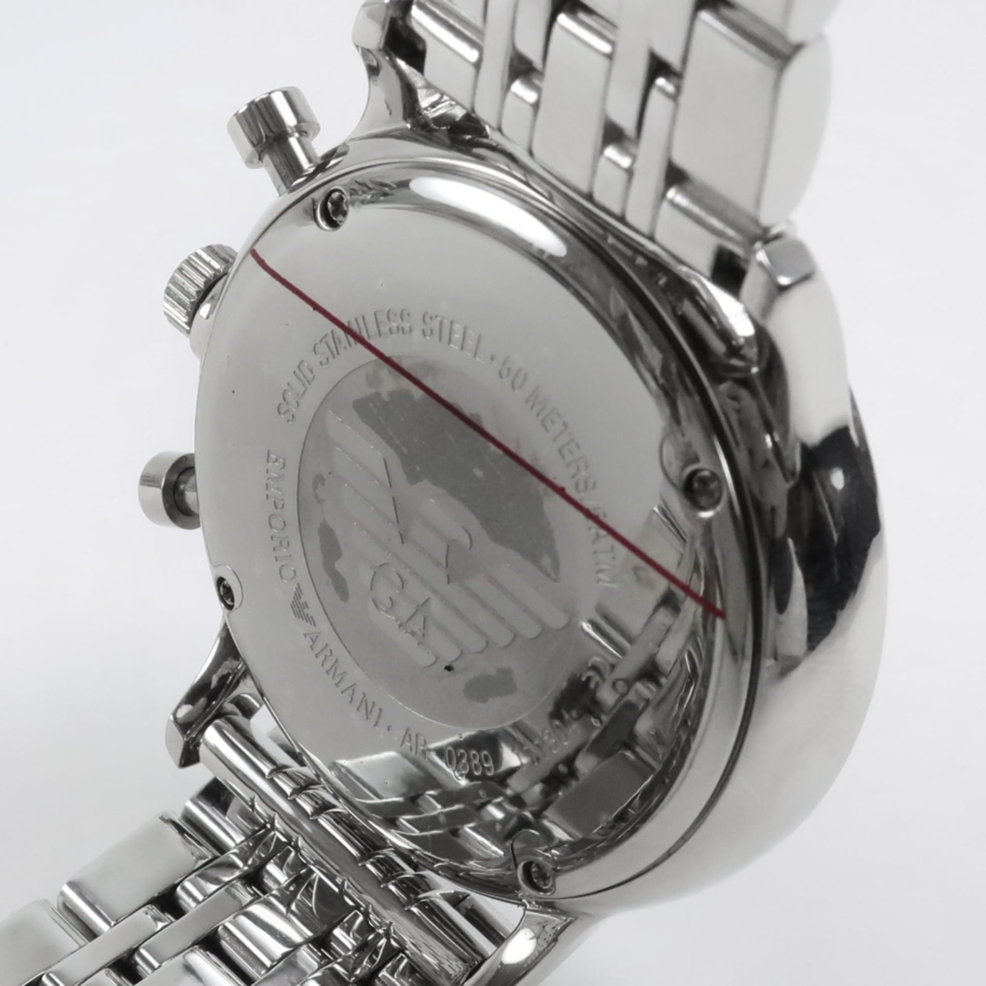 Emporio Armani AR0389 Stainless Steel Silver Quartz Chronograph Men's Watch with Black Dial — Like New