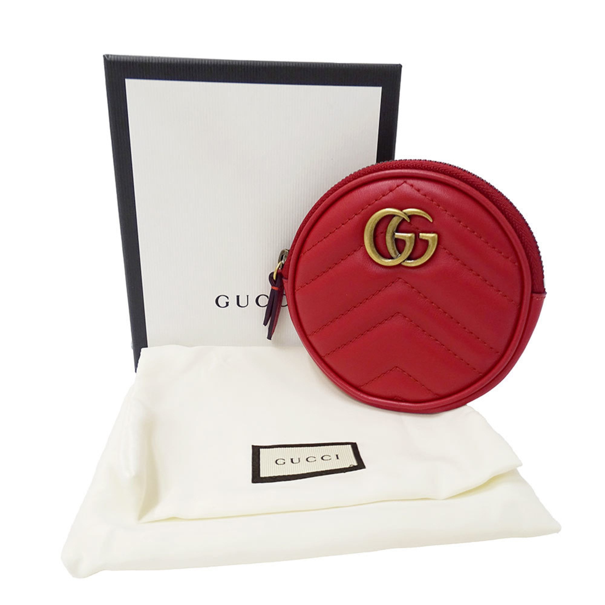 Gucci Women's GG Marmont Leather Wallet in Red (575160) with Zip-Around Design and Heart-Shaped Coin Purse
