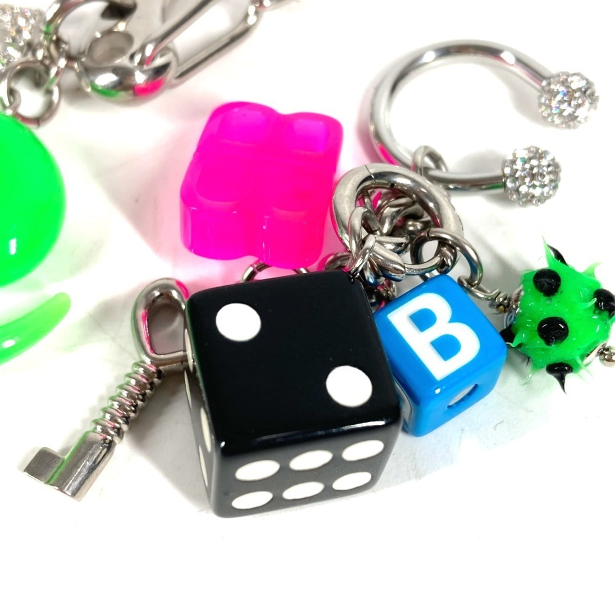 BALENCIAGA 806245 Dice BB Rhinestone Logo Pigalle Collector Accessories Earrings Plastic Metal Men's Women's Multicolor — Like New