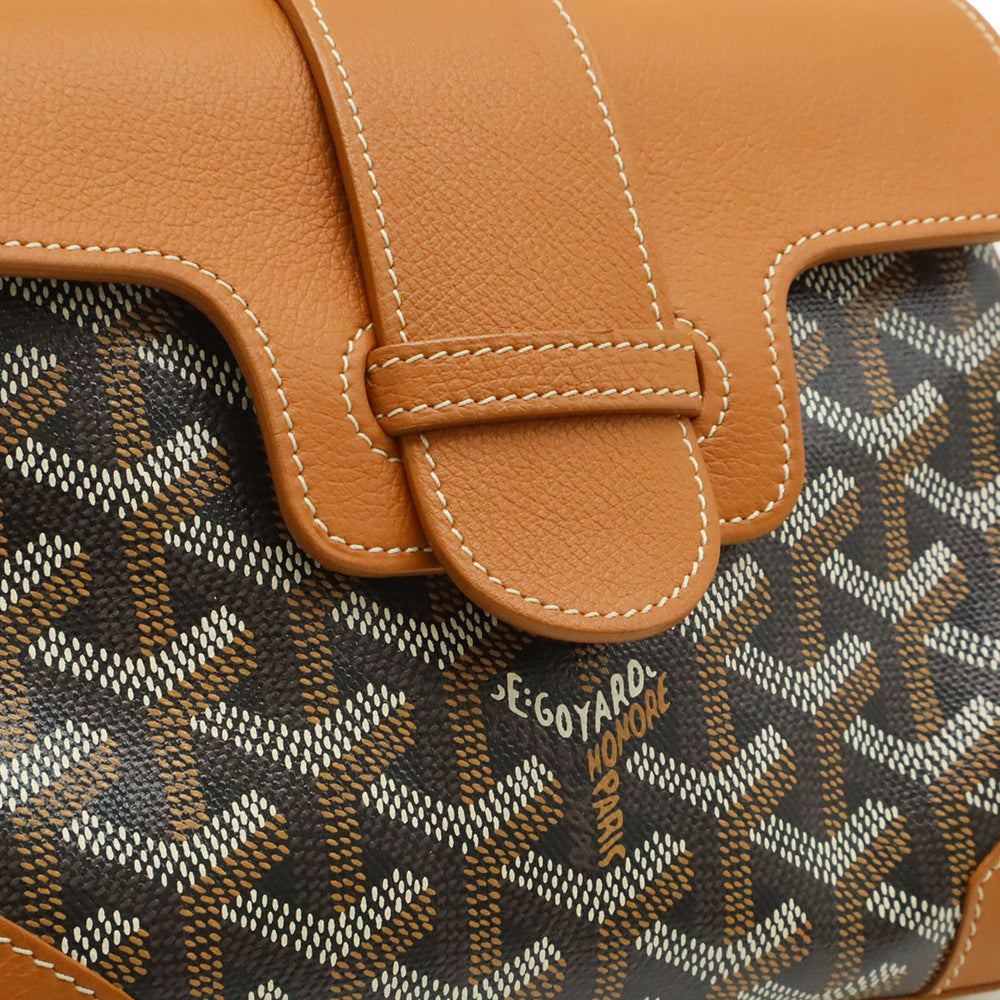 GOYARD Saigon Mini Handbag, Wood Handle Shoulder Bag, Herringbone Pattern, Brown/Black, SAIGONMINTY01CL03P — Like New