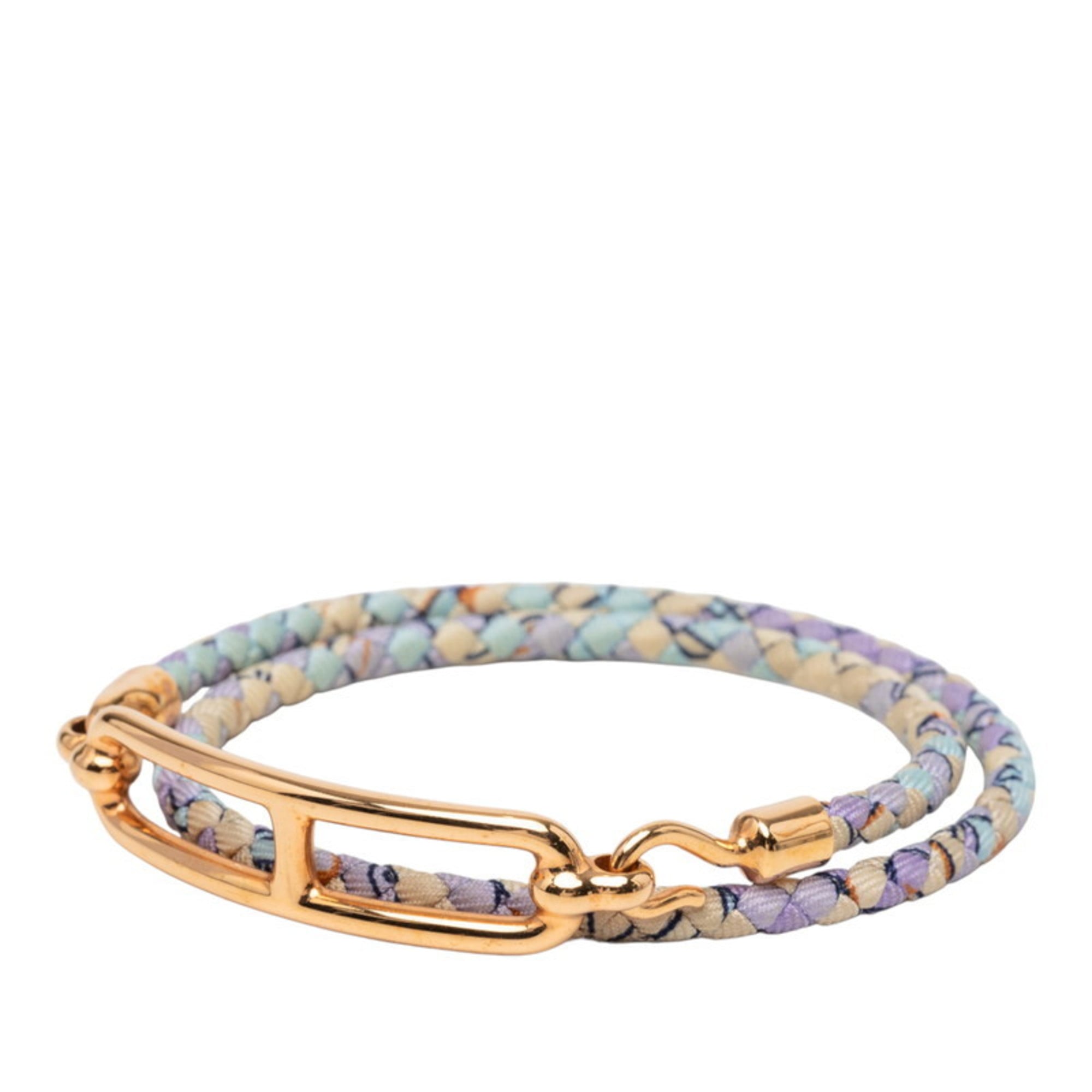 Hermes Hermès Luli Double Tour Bracelet in Gold and Multicolored Silk with Plated Finish for Women