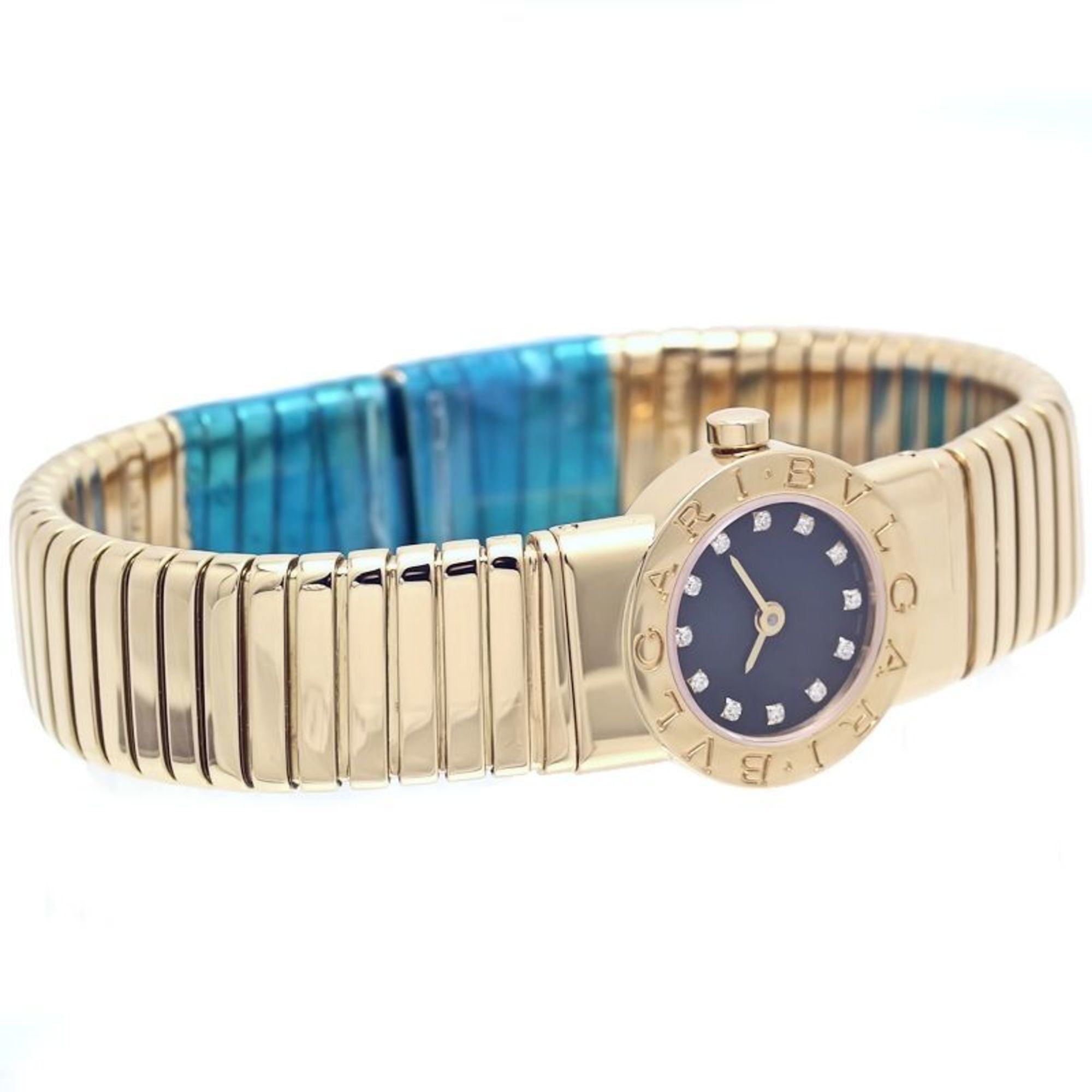 BVLGARI Tubogas 12P Diamond Watch BB192TY 12 BB192TG Women's 18KYG 40263 — Very Good
