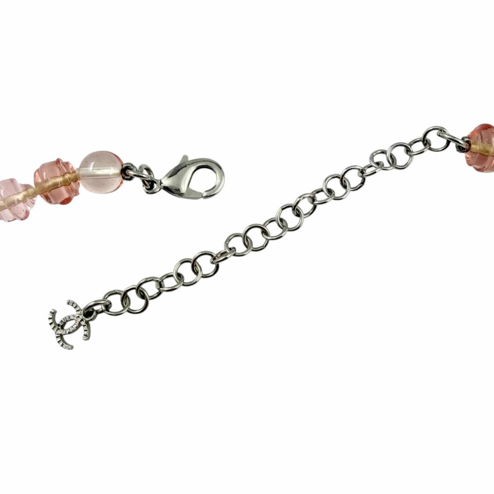 CHANEL (Chanel) 2023 Model B23S Coco Mark Ribbon Rhinestone Choker Necklace, Pink and Silver, with Box, Made in Italy, Women's — Like New