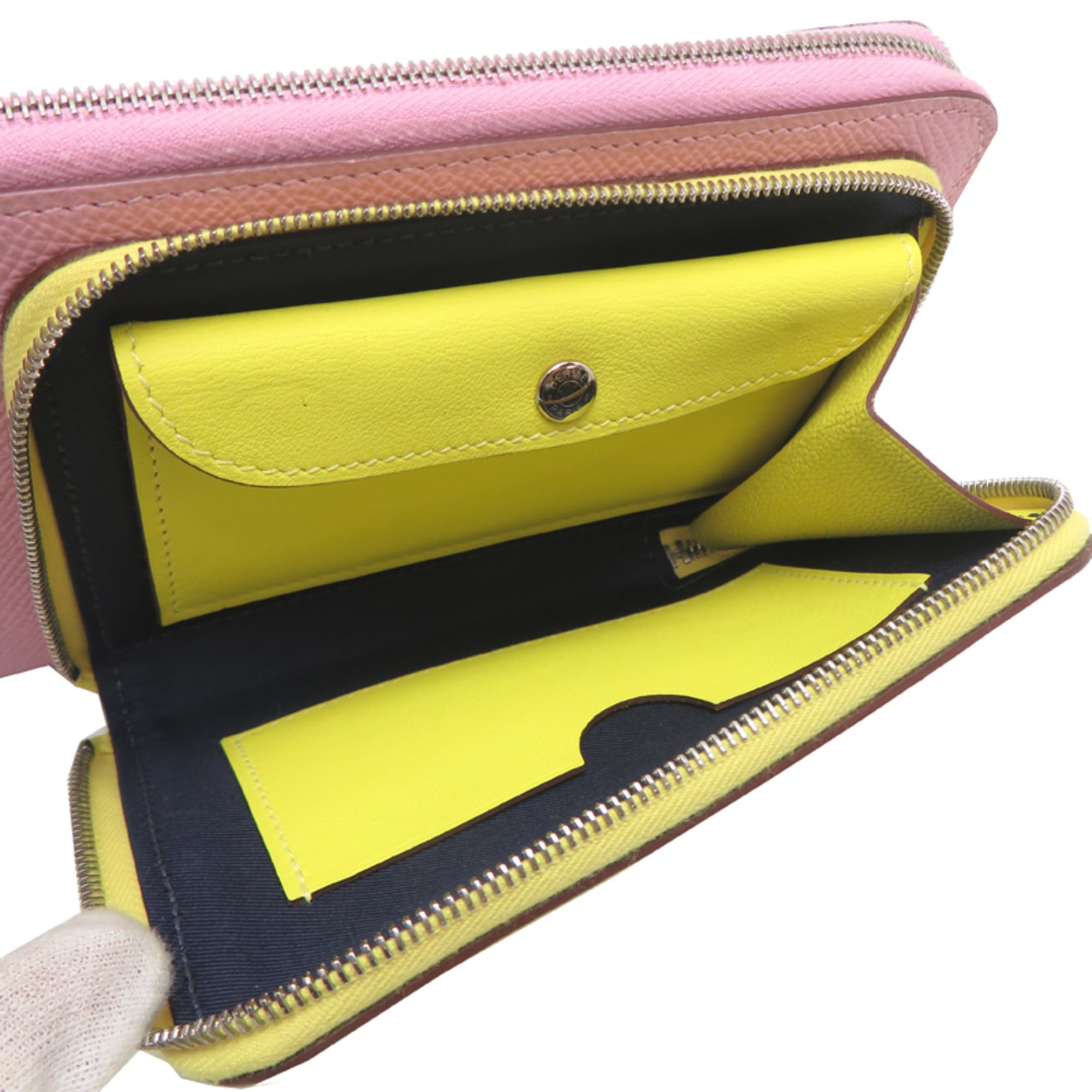 Hermes Hermès Nouveau To Go Zip B Stamp Women's Shoulder Bag Swift Mauve Sylvestre x Lime Cuivre