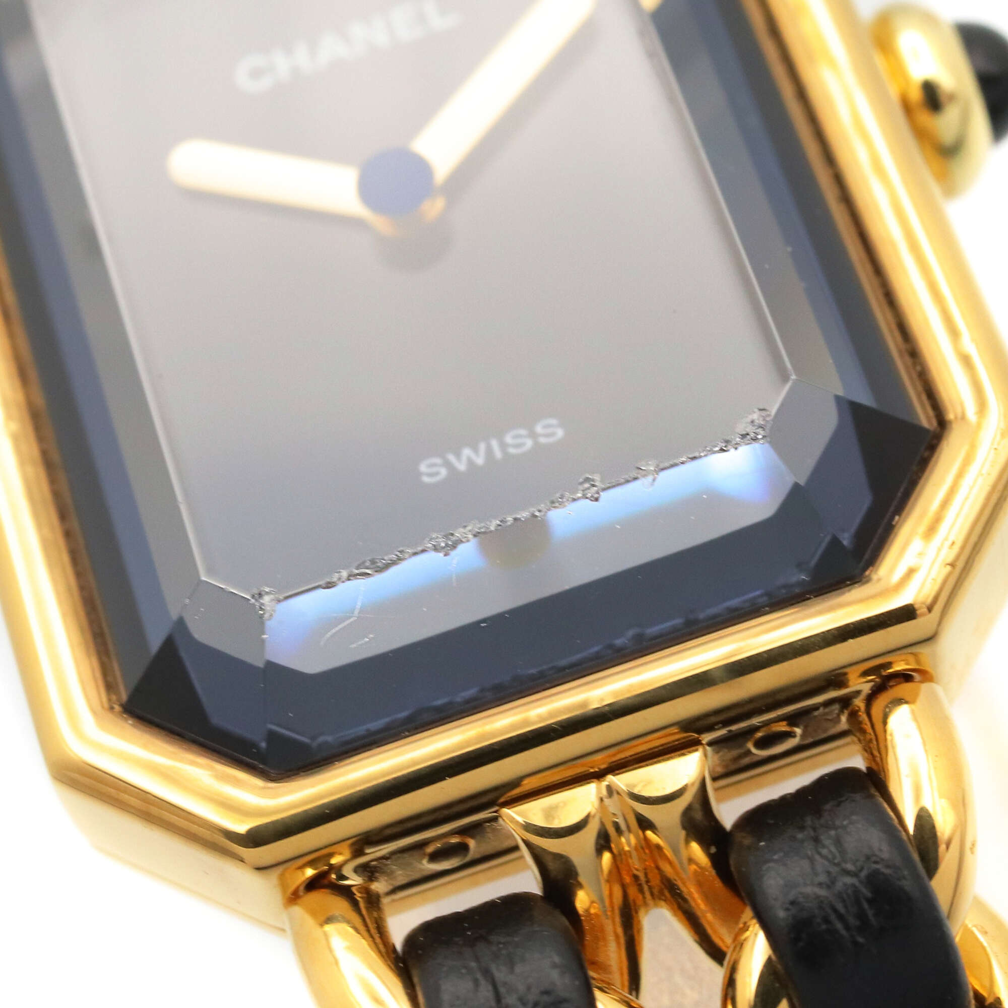 Chanel CHANEL Première XL Watch, Gold Plated (GP), Leather Strap, Women's, Black, H0001 — Very Good