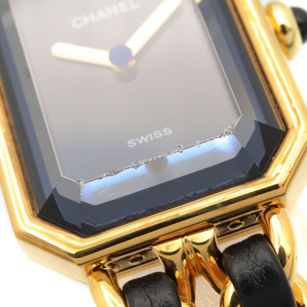 Chanel CHANEL Première XL Watch, Gold Plated (GP), Leather Strap, Women's, Black, H0001 — Very Good