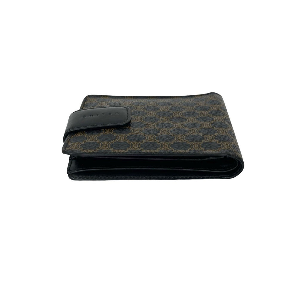 CELINE Vintage Macadam Blason Triomphe Leather Bi-fold Mini Wallet in Black and Brown (36494)