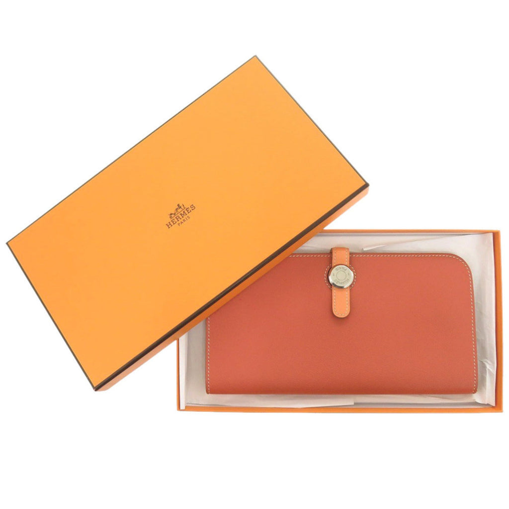 Hermes Excellent condition Hermès Dogon Long Swift Wallet in Sanguine Crevette with silver hardware, Q stamp (2013 model) 1259
