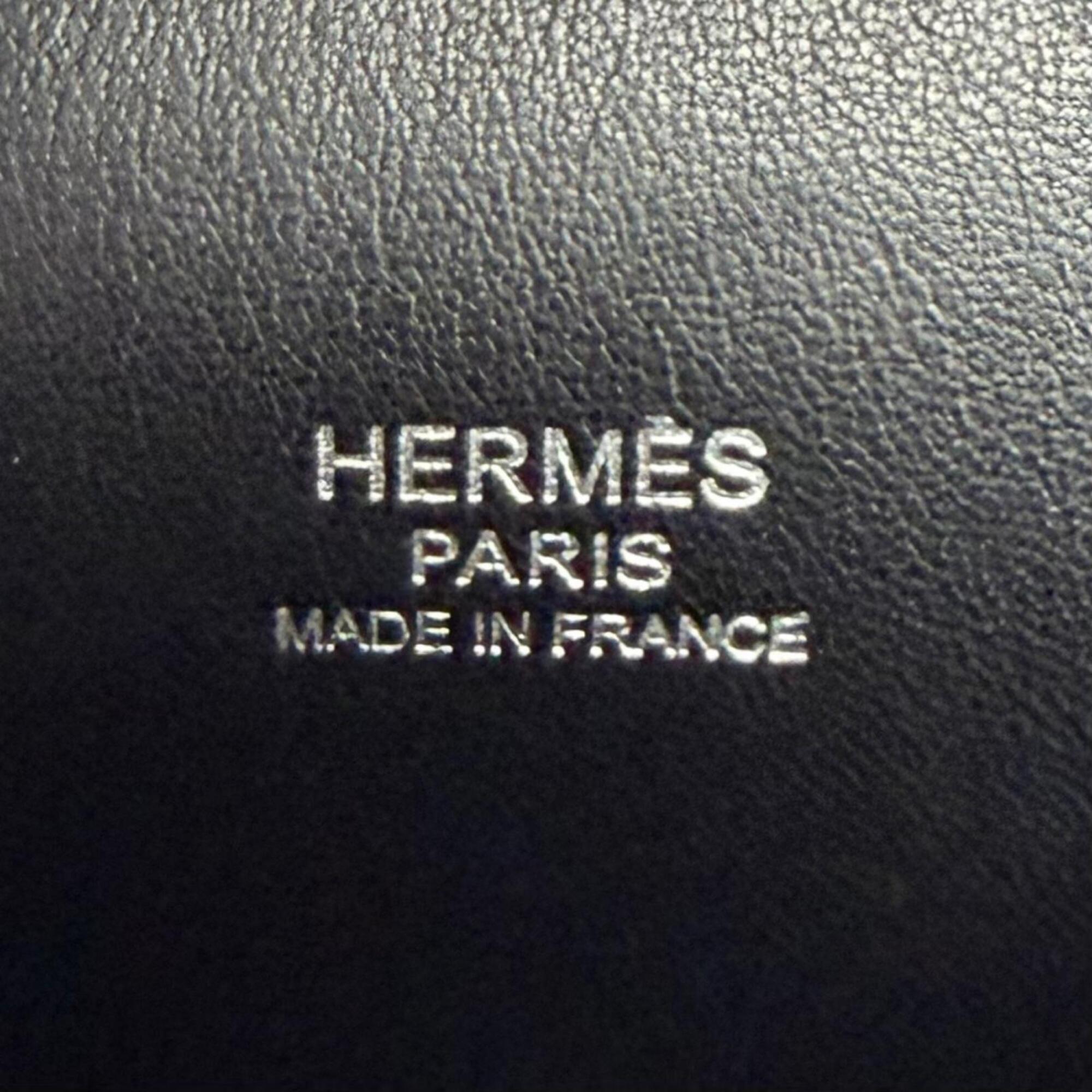 HERMES Plume Mini 20 Black Veau Epsom Leather Silver Hardware Logo Zip Handbag □M Stamp Made in France Women's — Like New