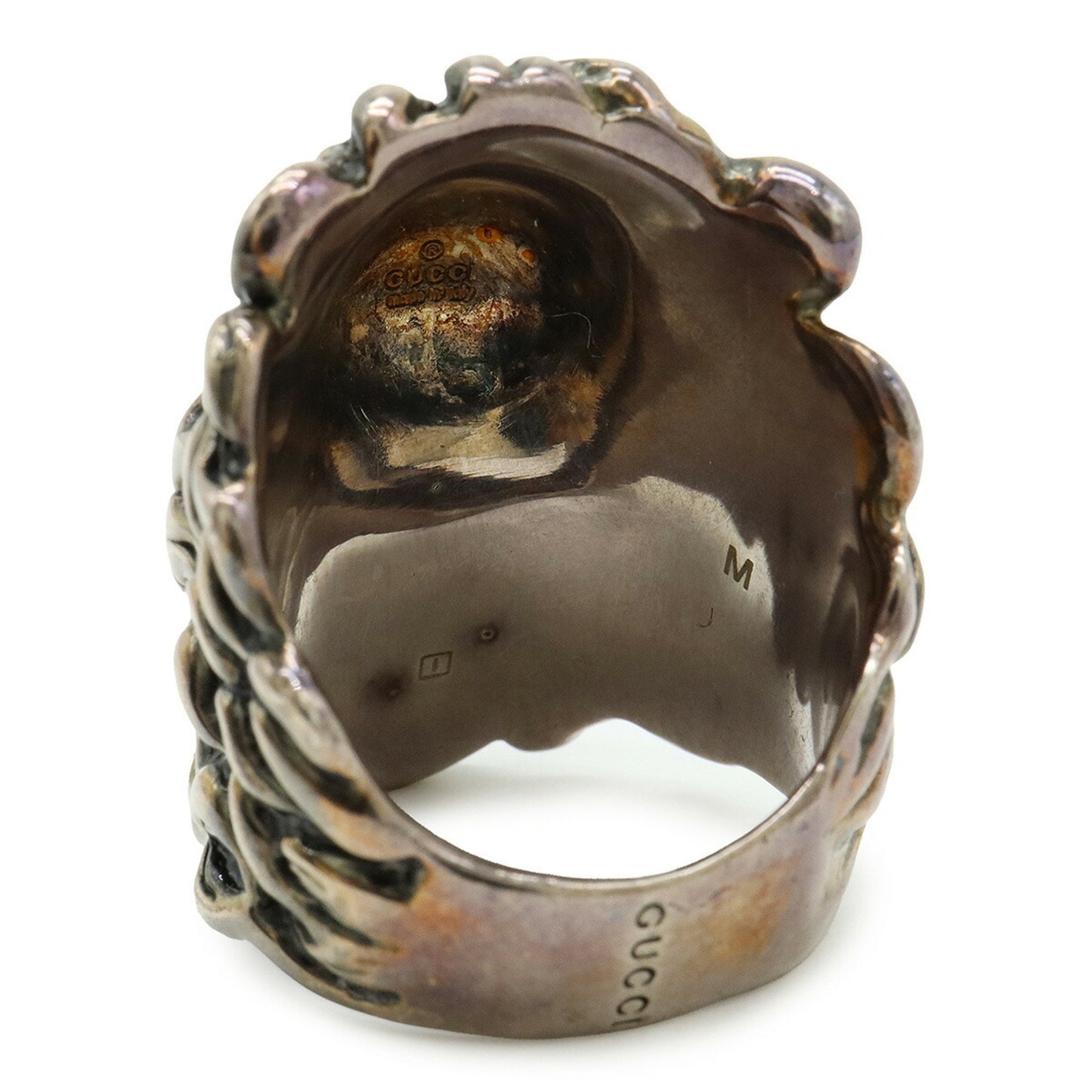 GUCCI Lion Head Ring Alessandro Michele GP Stone Pink Gold Black #M Japanese Size Approx. 14.5