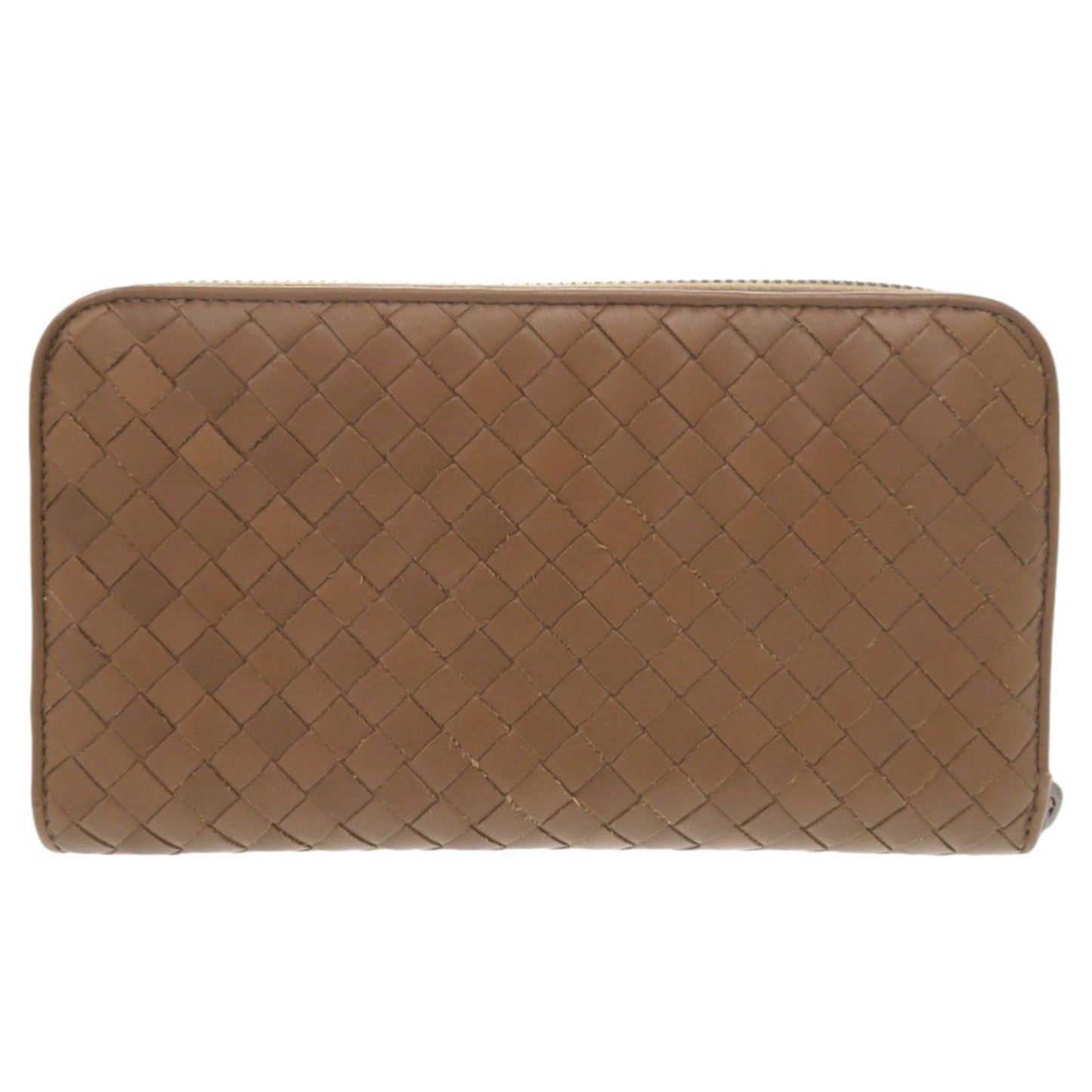 Excellent condition Bottega Veneta Intrecciato leather brown round zipper long wallet, 1467 BOTTEGAVENETA