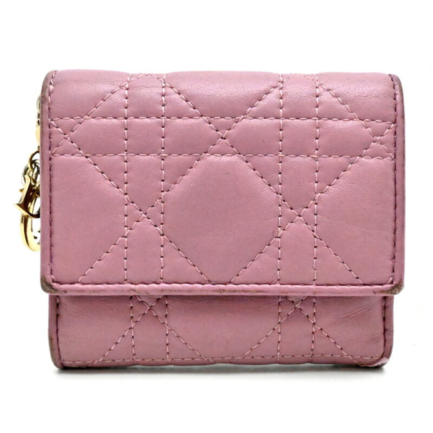 Christian Dior Lotus Wallet Women's Tri-fold S0181 ONMJ Leather Dark Pink