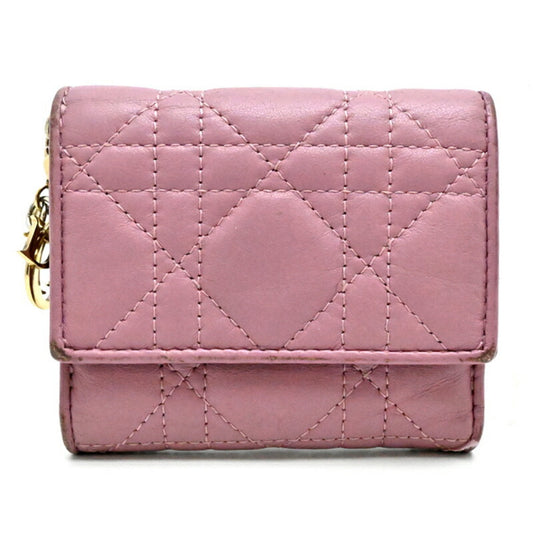 Christian Dior Lotus Wallet Women's Tri-fold S0181 ONMJ Leather Dark Pink