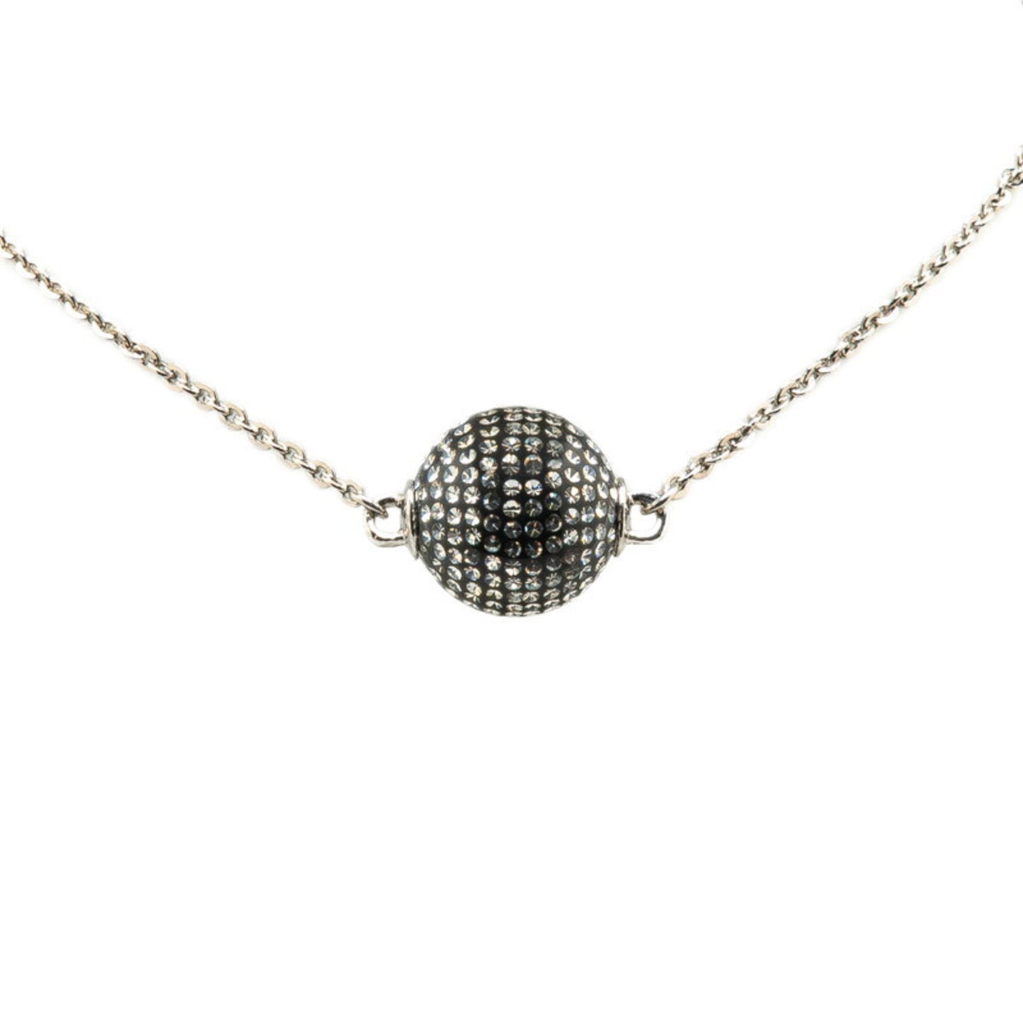Chanel Coco Mark Mirror Ball Necklace Silver Black Metal Women's CHANEL