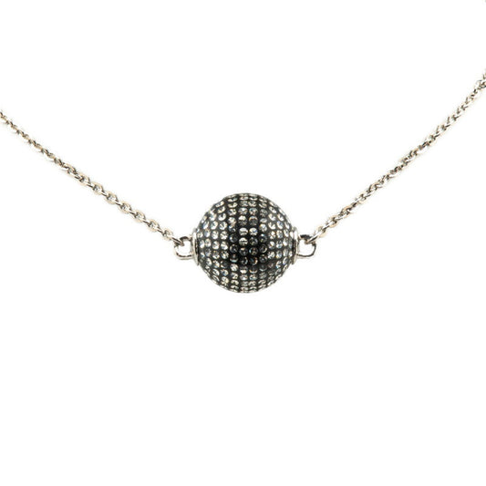 Chanel Coco Mark Mirror Ball Necklace Silver Black Metal Women's CHANEL