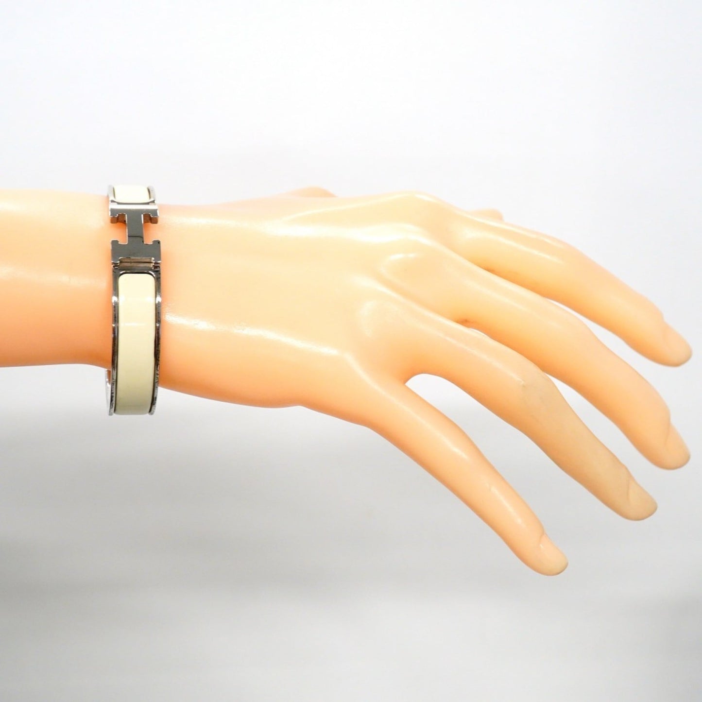 Hermes Click-Clack PM Bangle in Metal Silver and Ivory for Women