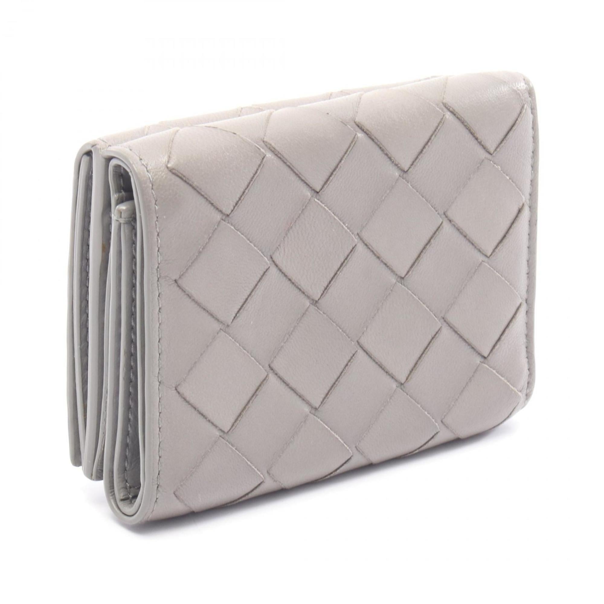 Bottega Veneta Intrecciato Tri-fold Wallet, Leather, Women's, Gray