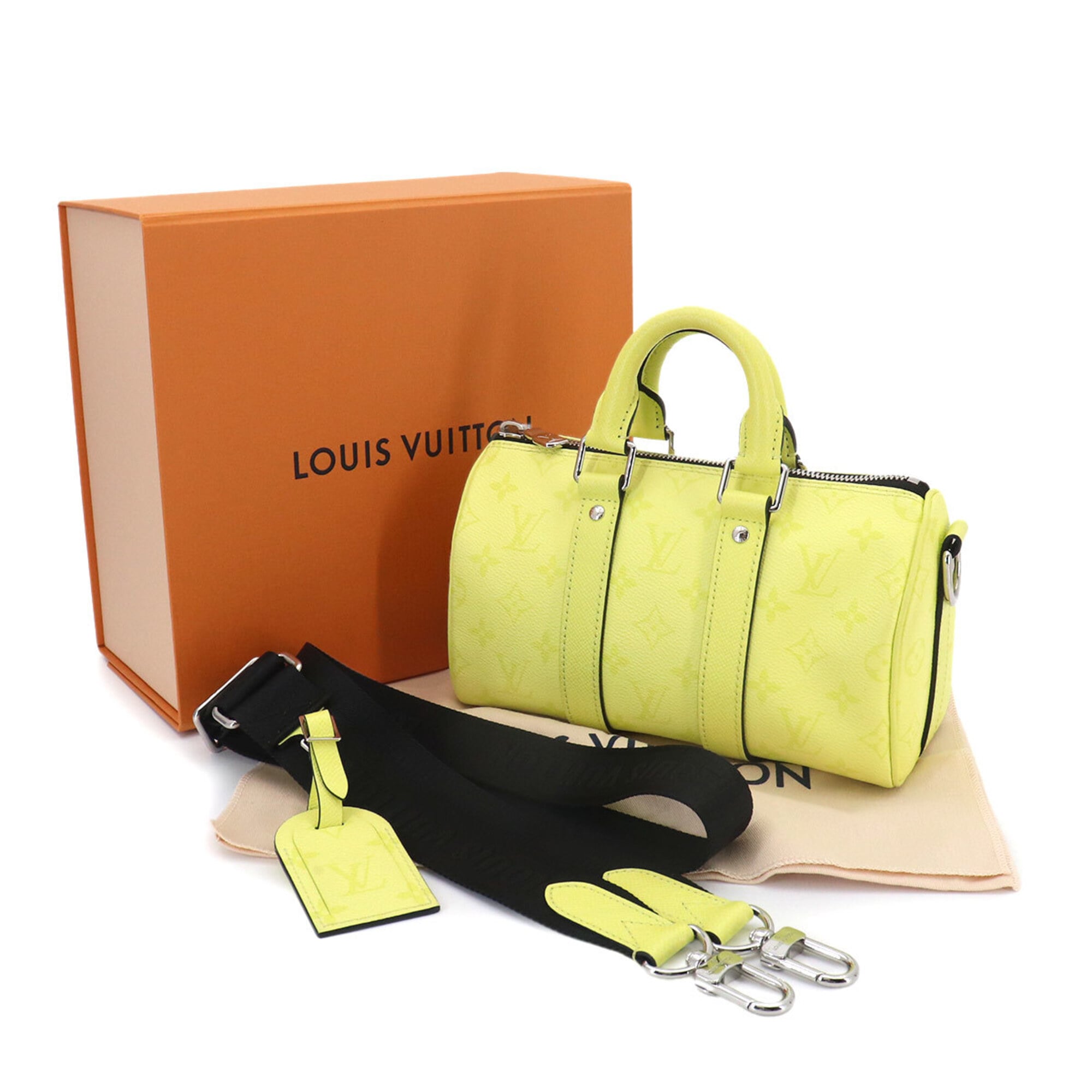 Louis Vuitton Keepall Bandouliere 25, Taigarama 2-way Hand/Shoulder Handbag, Lemon Yellow, M14078, RFID — Like New